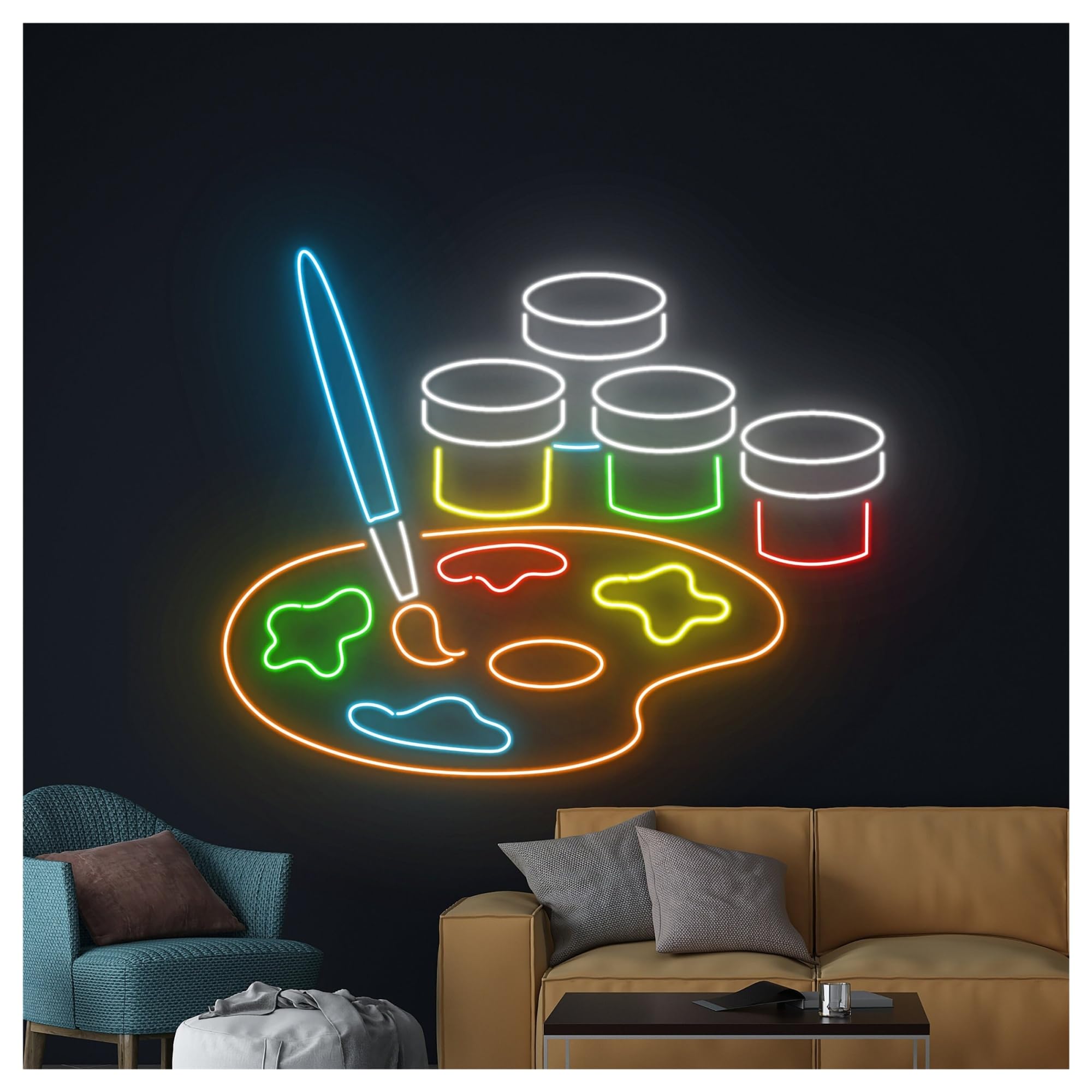 Decoración Lámparas Letrero De Neón Para Galería Arte, Paleta, Pincel, Estudio, Luz LED, Decoración Pared Para Habitación Pintor,entrada Comercial, 60cm
