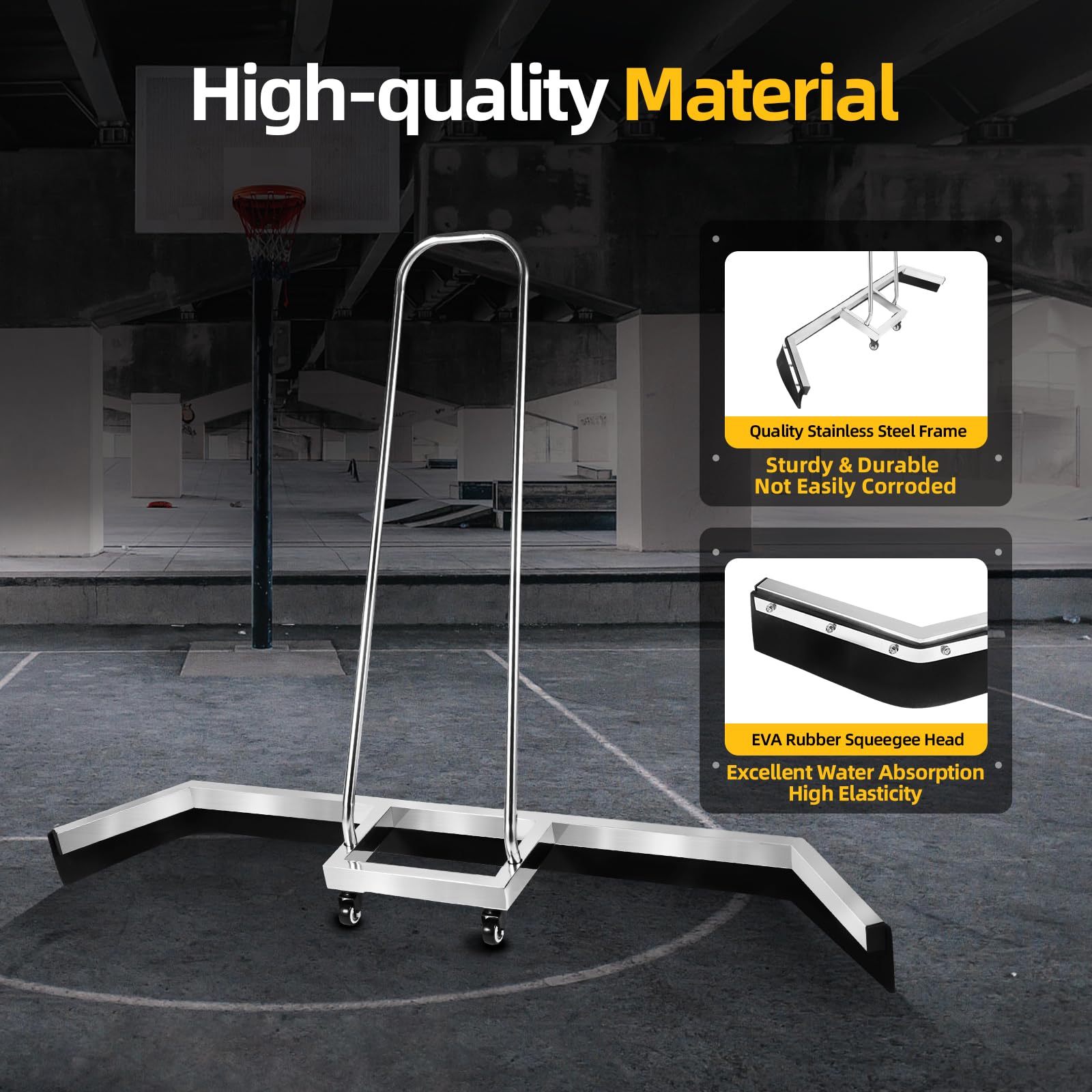 TuBaSaki Tennis Court Squeegee Roller, Stainless Steel 3.31FT Sport Tennis Court Squeegee Sport Court Squeegee Rain Shuttle for Basketball Courts, Tennis Courts, Sports Courts