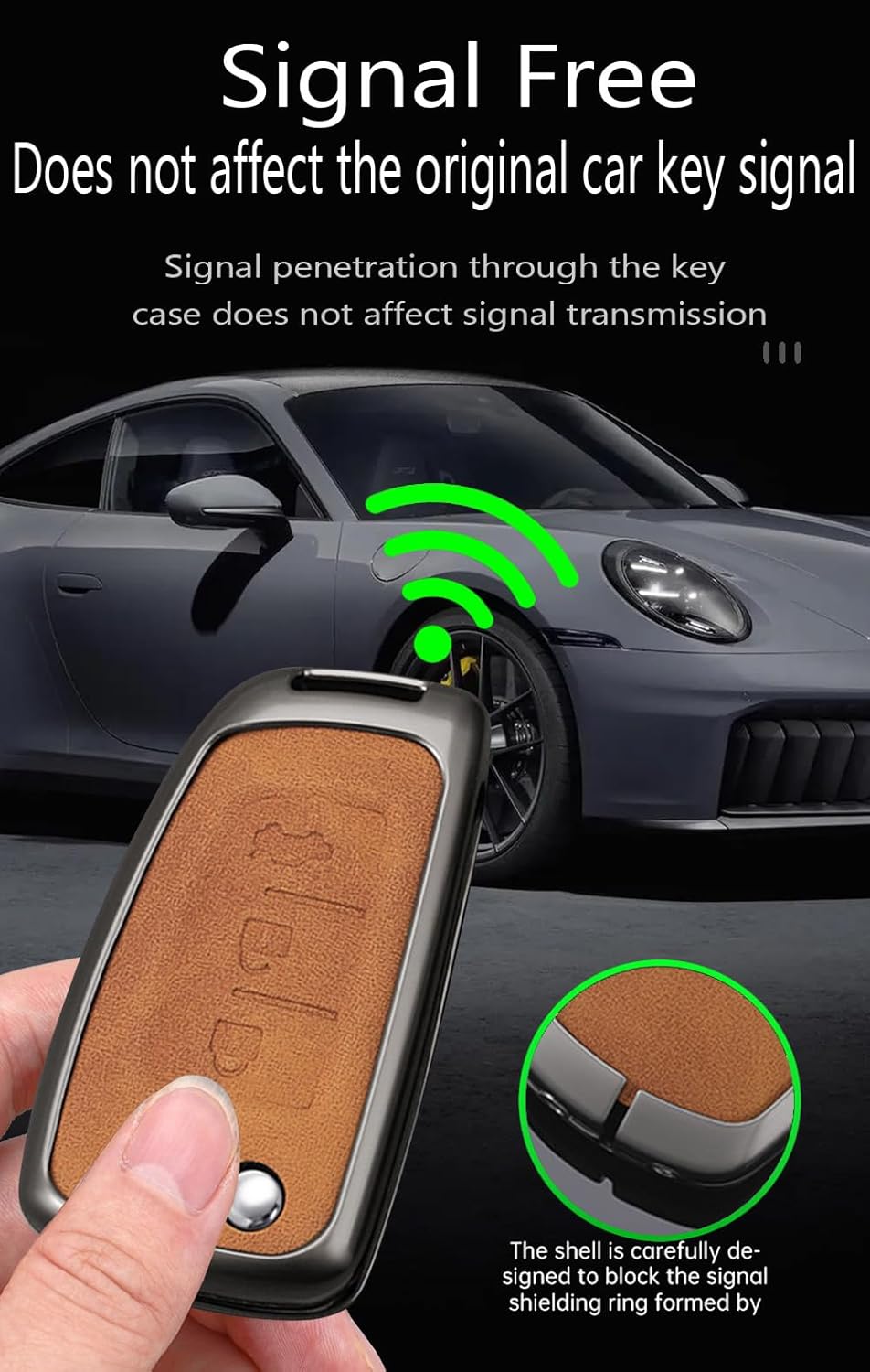 HIBEYO Folding Key Fob Cover Compatible with Nissan Rogue Select Sport Sylphy Pulsar Sentra Accessories Leather& Zinc Alloy Key Case Holder with Keychains-3 Button (A Type) Black