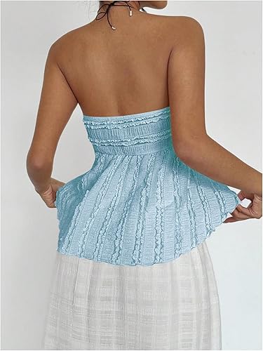 Miniatura 2 de SOLY HUX Top de tubo asimétrico sin tirantes con ribete de volantes para mujer