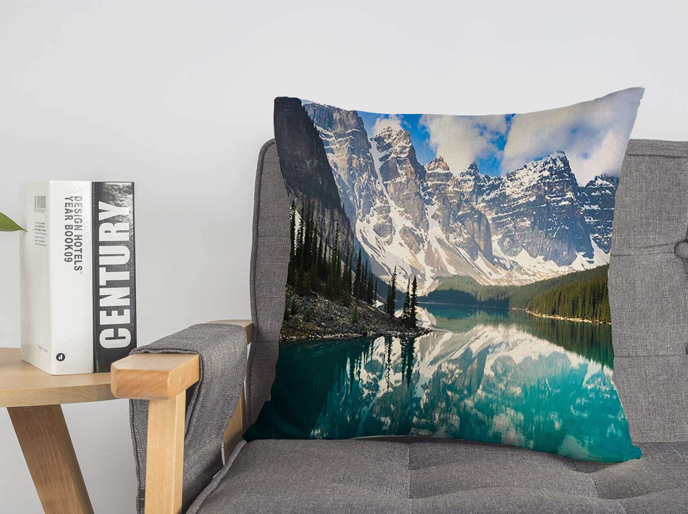 Pillowcase Cushion Case Louise Snow Scenic Moraine Alberta Lake Calgary Canadian Peak Rocky Mountains Canada Rock Nature Cozy Linen Square Decorative Throw Pillow Covers for Couch Bed 16x16 Inch