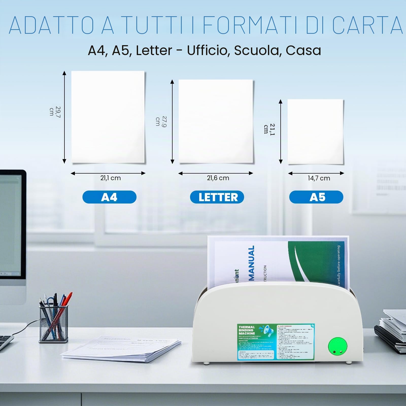 Mxmoonant Macchina per rilegatura termica, max. 200 fogli, funzionamento semplice, compatta, per A5/A4, con 5 coperchi rilegati