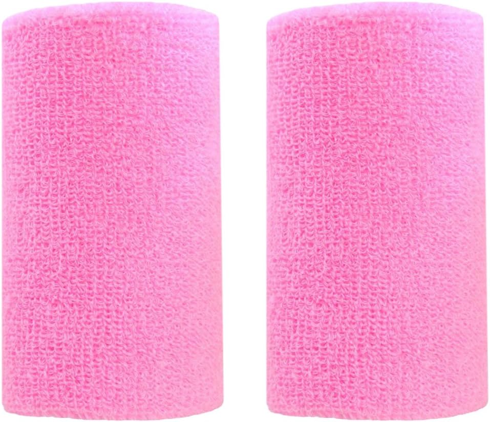 4' Inch Wrist Sweatband in 32 Different Neon Colors - Athletic Cotton Terry Cloth - Great for All Outdoor Activity(1 Pair)
