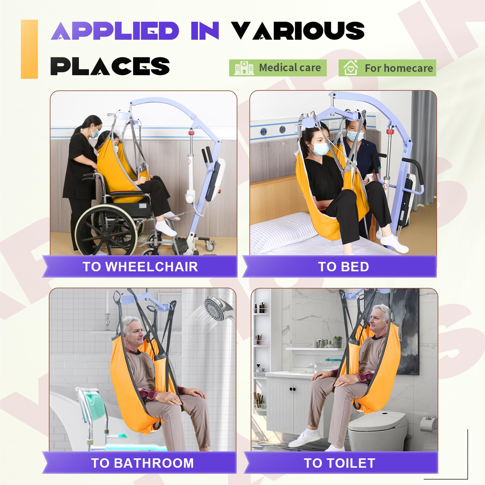 Podzielona uprząż do podnoszenia nóg ma szeroki otwór od dolnej części pleców do połowy uda, co zapewnia łatwy dostęp do higieny. Zintegrowana podkładka pod nogi