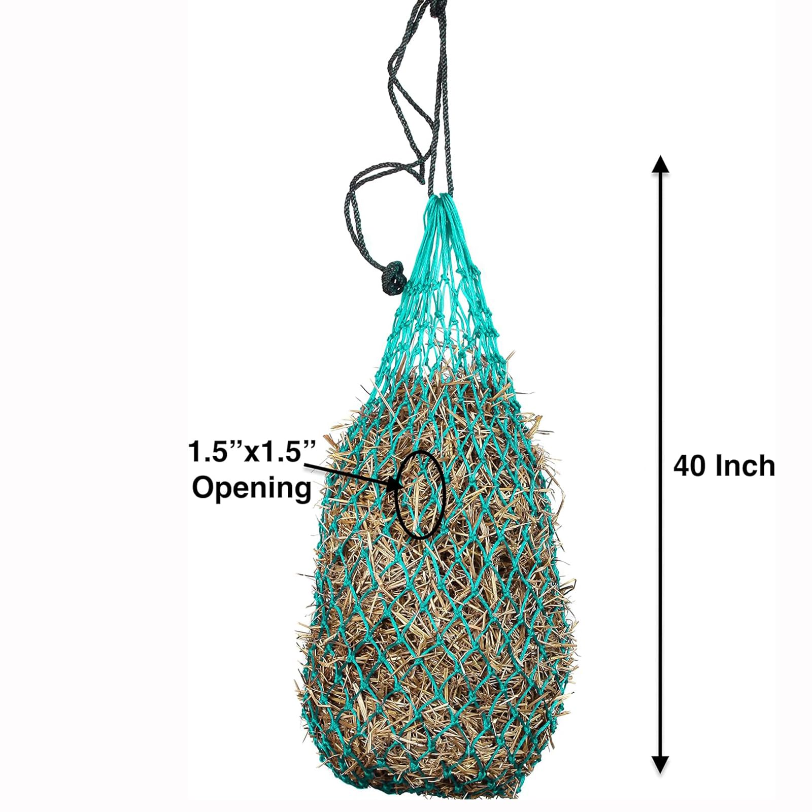 Red de Heno Caballos, Portátil Bolsa Comedero Malla Estrecha Heno Pienso, Seco Bolsa Hierba forraje paja Alimentación Lenta mejora la digestión Cabras Burros Ovejas (50inch1.6",Lake blue)