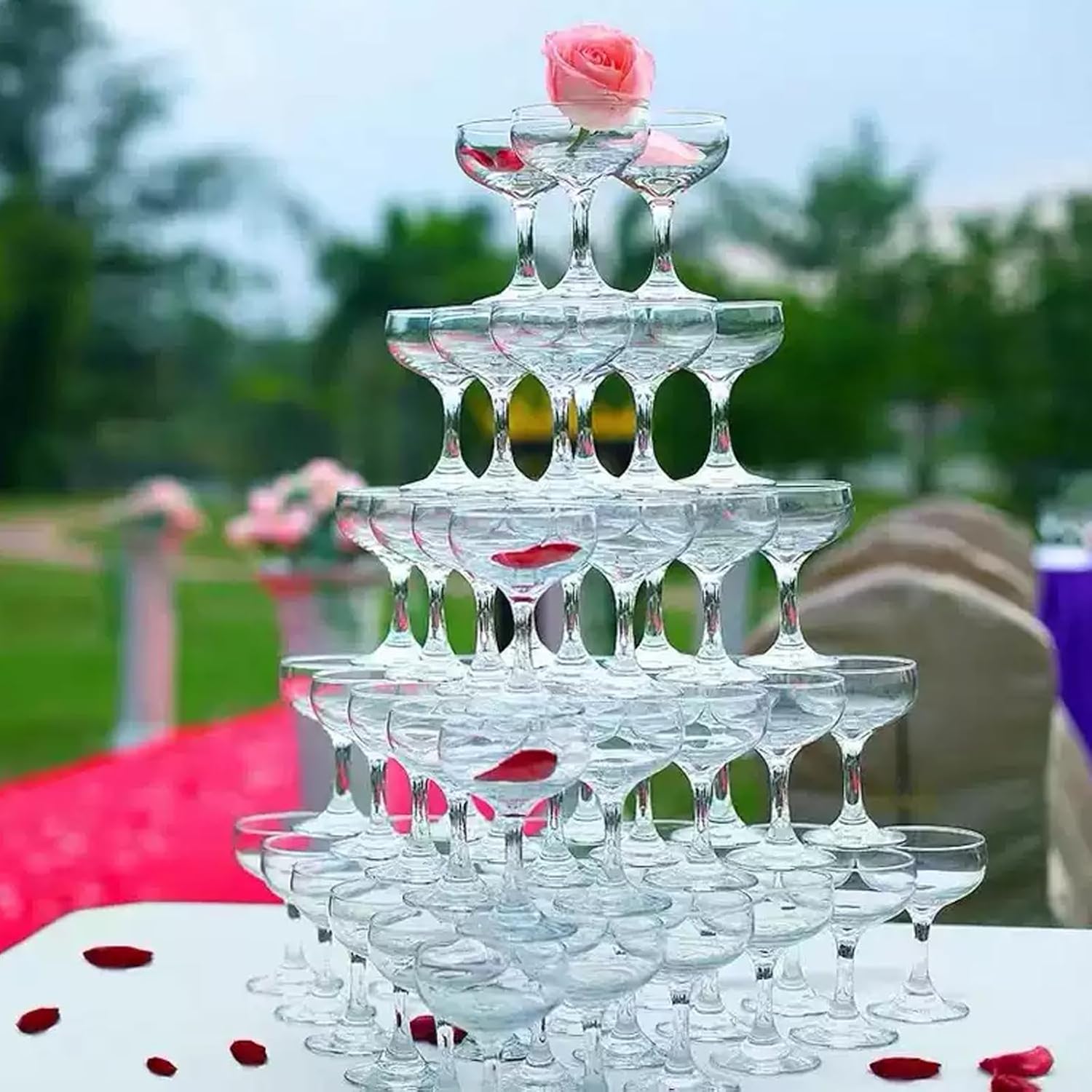 32 Pcs Champagne Coupe Glasses 5 oz Plastic Disposable Stackable Wine Glasses for Cocktail, Martini, Champagne Tower for Wedding, Birthday, Party (Pink) - Image 4