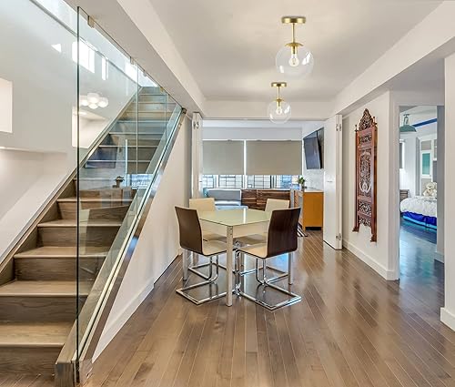 Miniatura 6 de Lámpara de techo semiempotrada dorada con acabado de latón con pantalla de vidrio transparente, iluminación de estilo moderno contemporáneo de