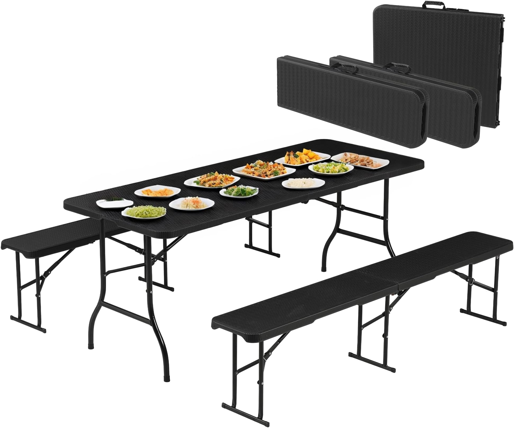 CASARIA® Bierzeltgarnitur 180 cm Klappbar Rattan Optik Kunststoff 2X