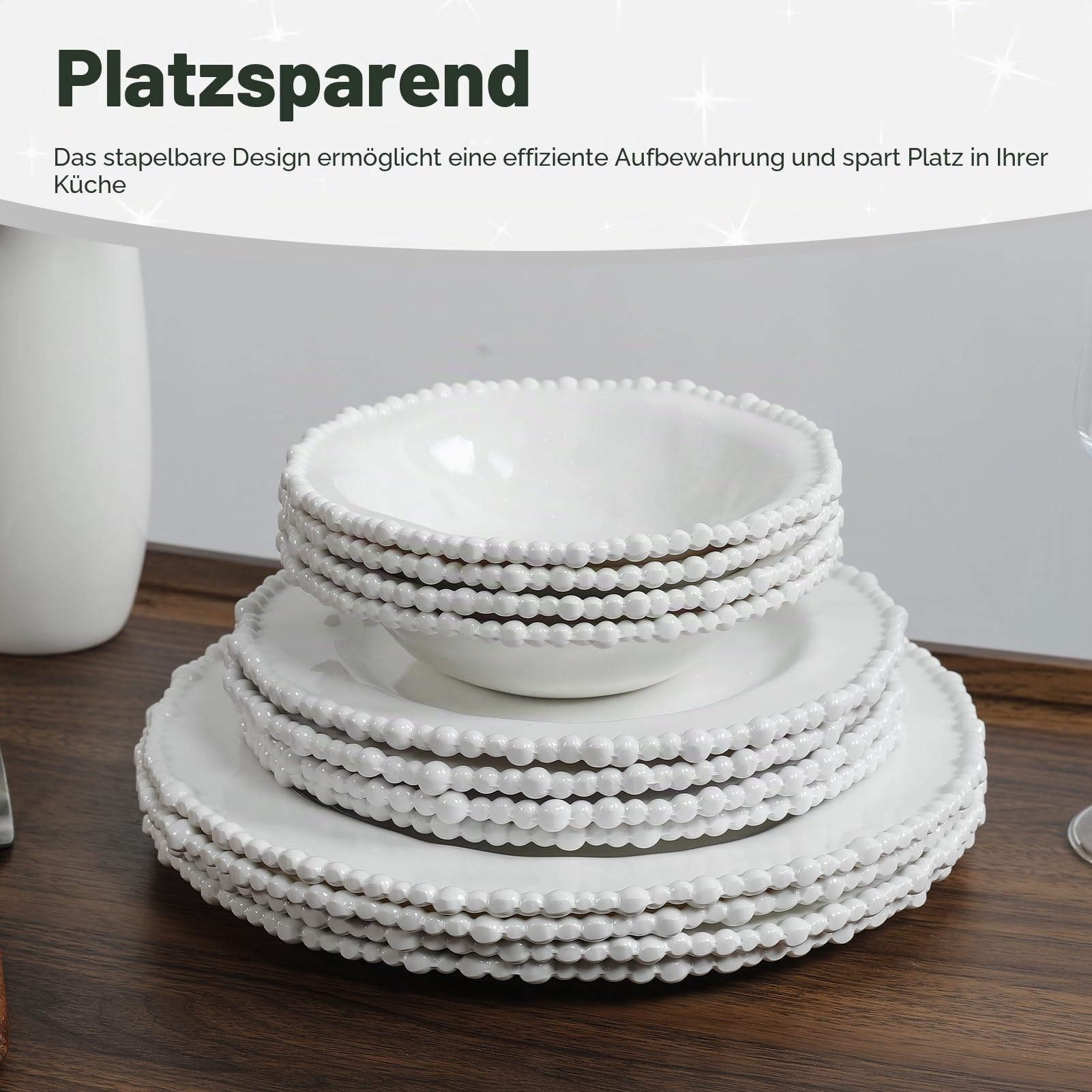 White Pearl Melamin-Geschirr-Set, 12-teiliges Geschirrset aus Kunststoff, Service für 4 unzerbrechliche Küchenteller und Schüsseln