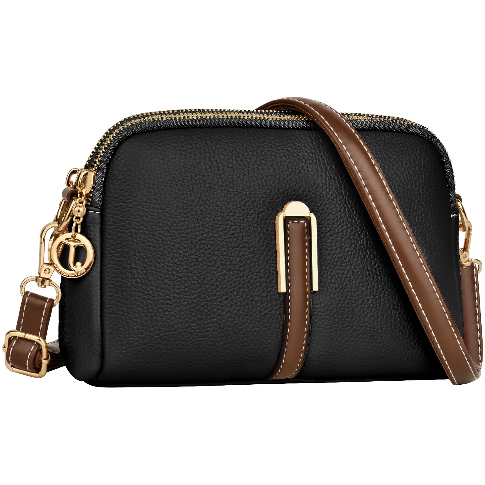 Crossbody Bag for Women, Leather Handbag & Shoulder Bag with Adjustable Wide Strap Black
