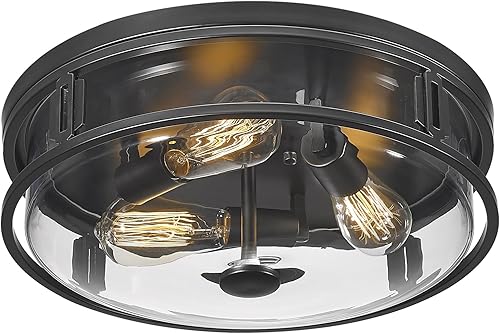 Miniatura 1 de Lámpara de techo de montaje empotrado de 16 pulgadas con pantalla de vidrio transparente, 3 luces para interiores y exteriores, luces de montaje