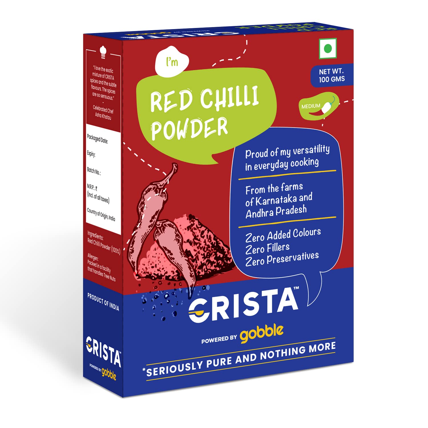 CRISTA Red Chilli Powder | Laal Mirch Powder with Natural Oils | Zero added Colours, Fillers, Additives & Preservatives | Medium Spicy Grade | 100 gms (B09Z6R6JKN) Amazon Price History, Amazon Price Tracker