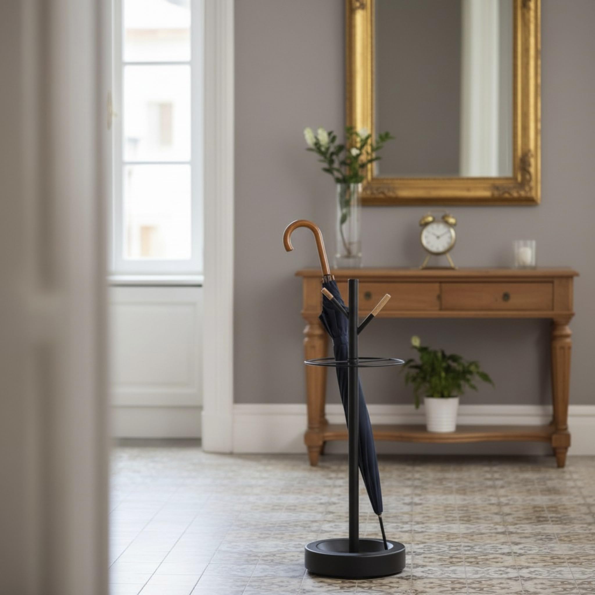 HAKU Portaombrelli faggio, nero, metallo - Dim. A 73 cm x Ø 26 cm, Stile Moderno