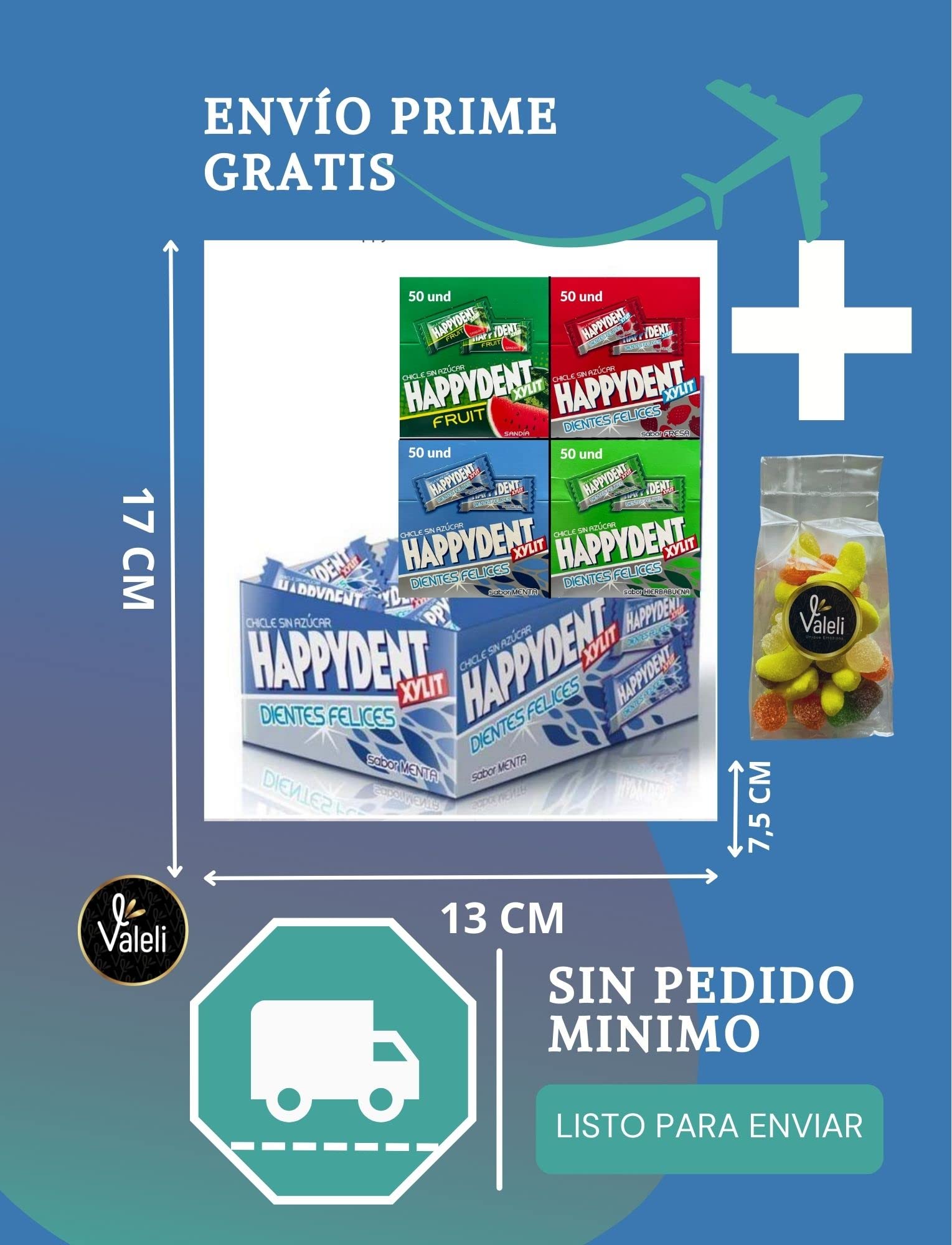 Happydent Chicles sin Azúcar 200 und Bolsa Chuches 80gr Sabores surtidos menta hierbabuena sandía fresa