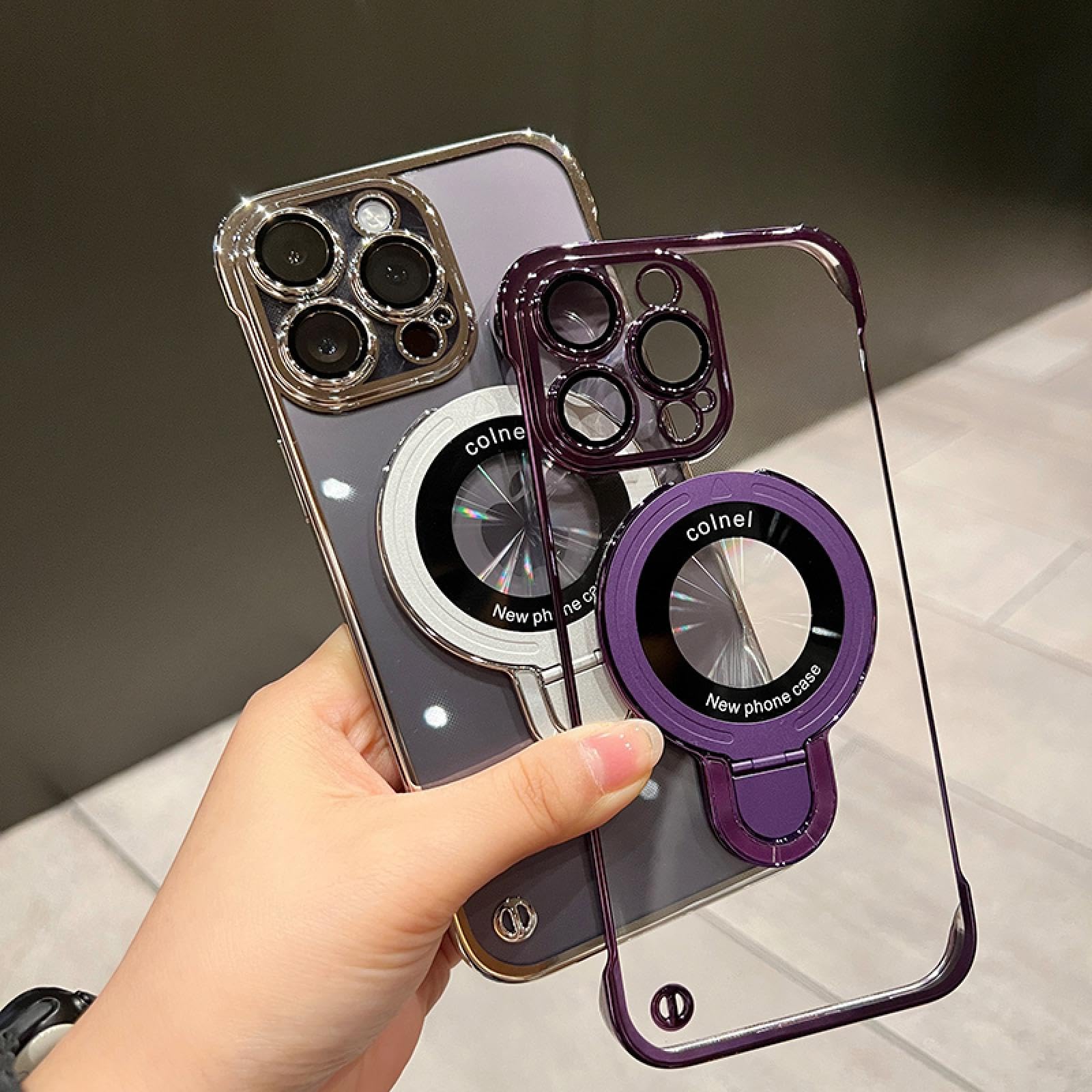 Do iPhone'a 16 Ultra Cienkie Etui Bez Ramki Składany Uchwyt Szkło Ochraniające Aparat Przezroczysty Twardy Pokrowiec (Do iPhone'a 16/Czarny)