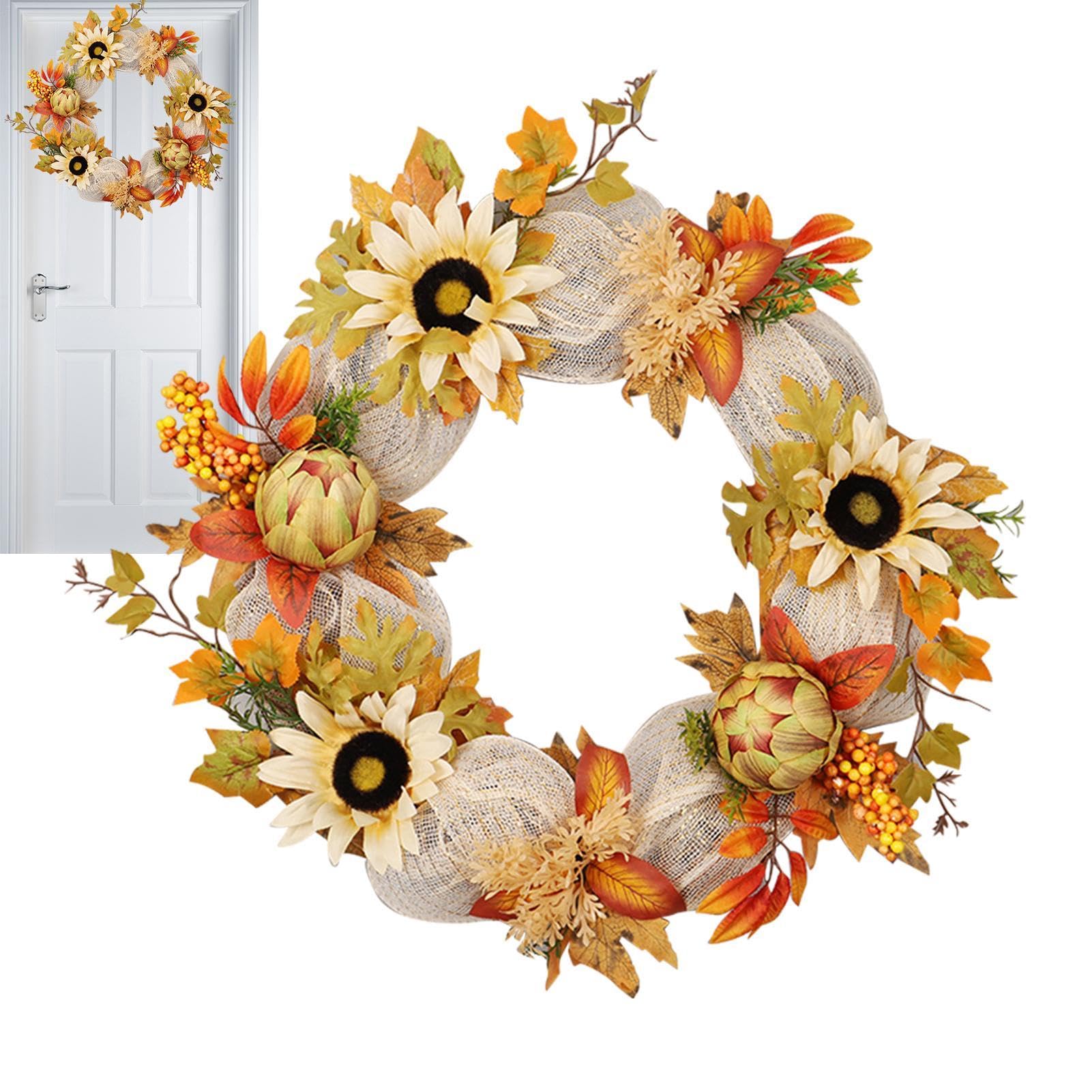 Couronne de tournesol pour porte d'entrée automne 58cm
