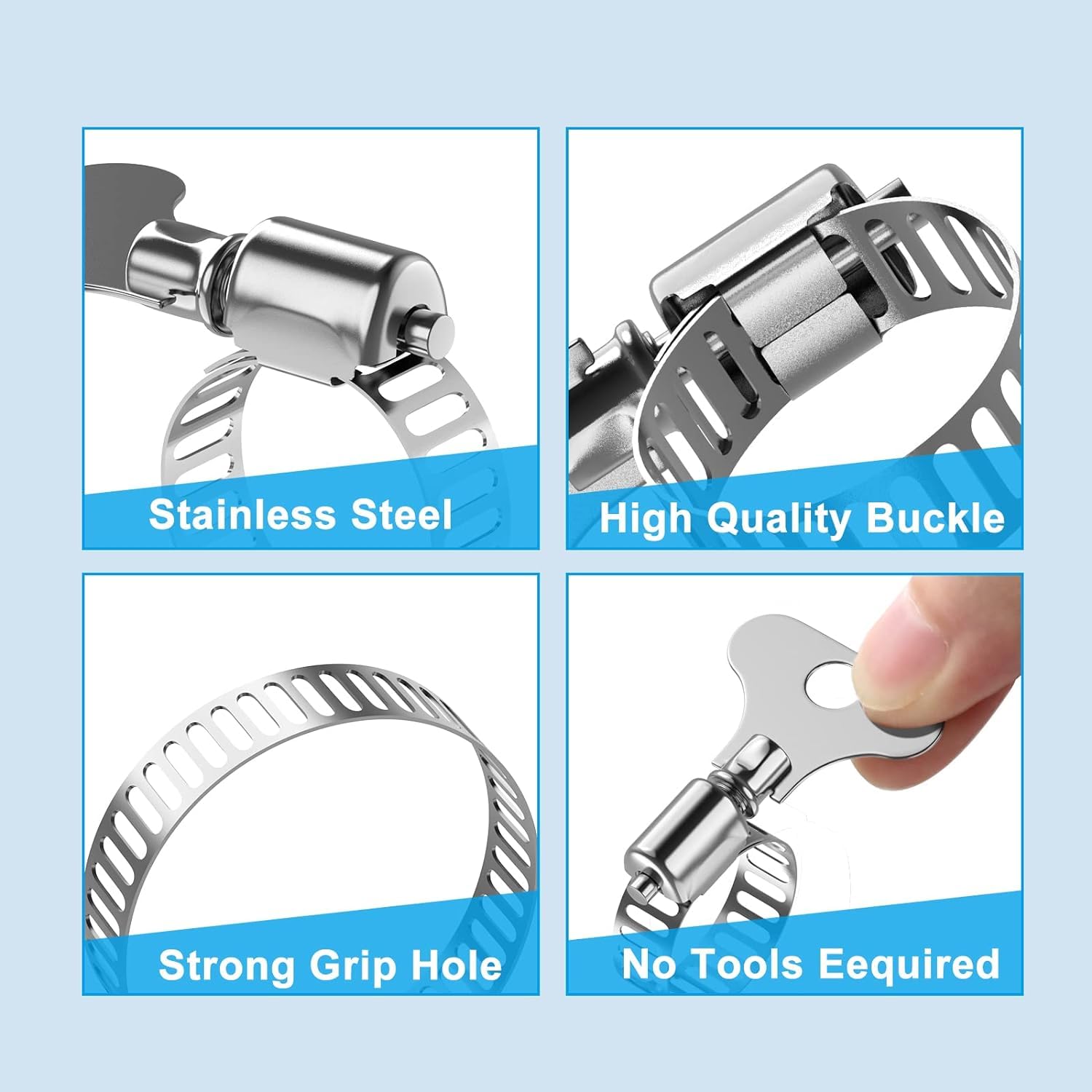 16-Piece Yellow Stainless Steel Hose Clamp Set – Adjustable Thumb Screw Clamps, 8-38mm Range, For Pipes & Hoses - View #3