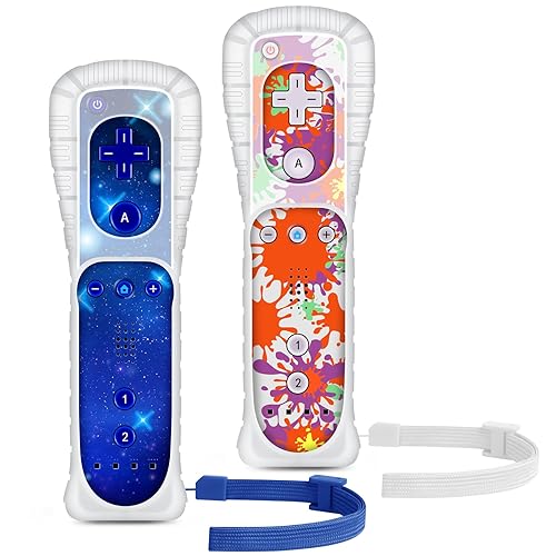 Yosikr Wii Controller 2 Pack, Wii Remote Controller with Silicone Case and Wrist Strap Compatible for WiiWii U Console - Starrysky and Graffiti