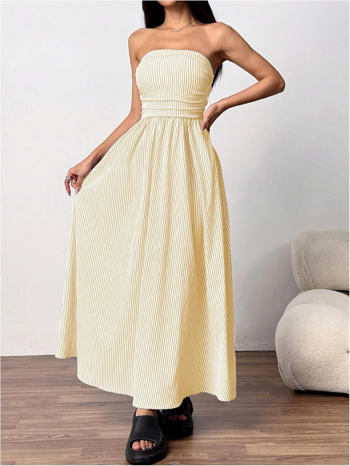 Milumia Women's Striped Strapless Maxi Dress Summer Casual Tube Top Long Dresses with Pocket - Image 2