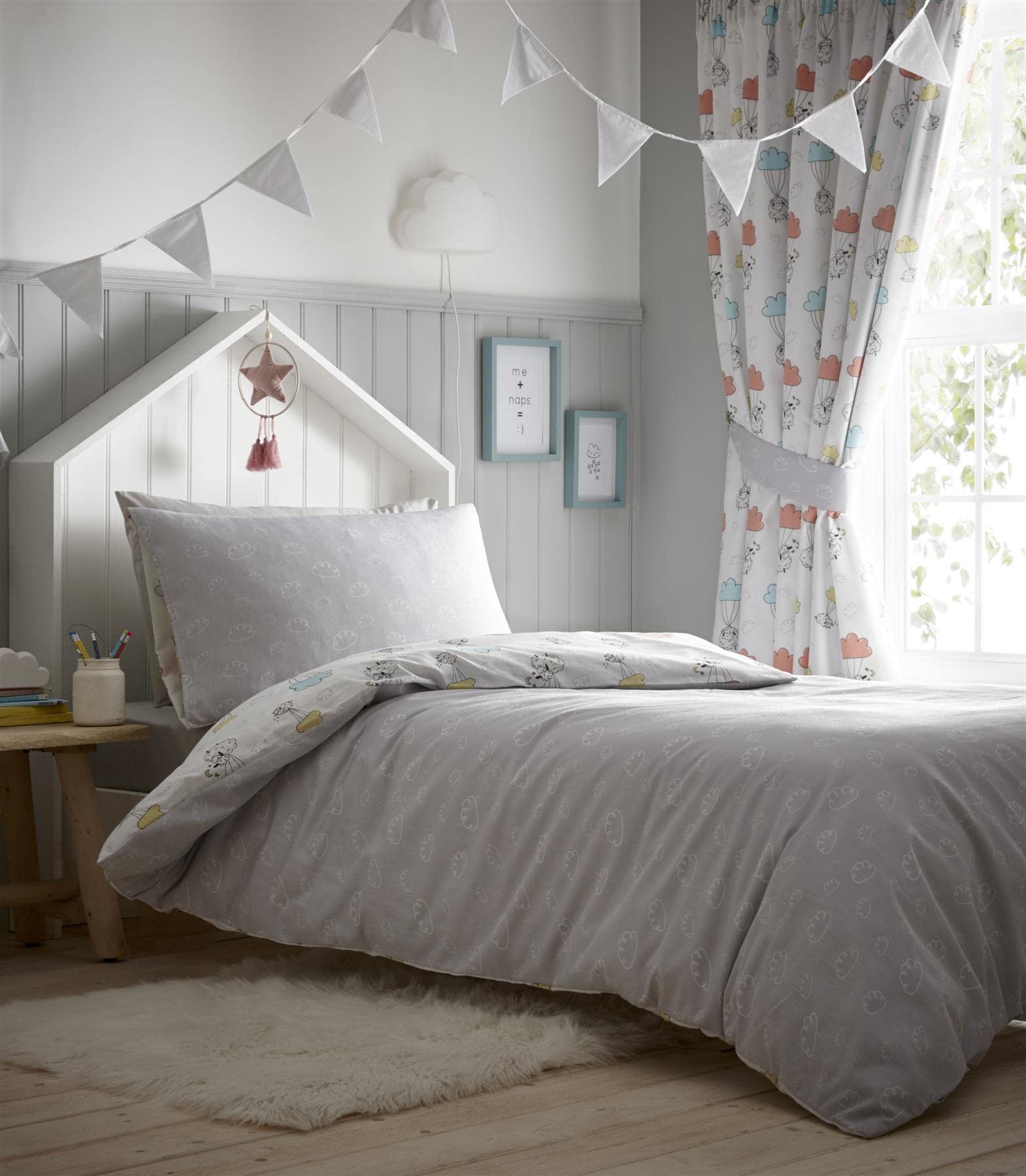 Portfolio Sheep Dreams Toddler Junior Duvet Cover Nursery Bed Set, Grey - Image 2