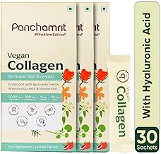 Panchamrit Vegan Collagen Powder for Men & Women (Litchi) | 10x10g Sachets| Plant Based Collagen (5g) with Biotin, Vitamin C, E, Hyaluronic Acid | Supplement for Skin, Hair & Joints | Pack of 3