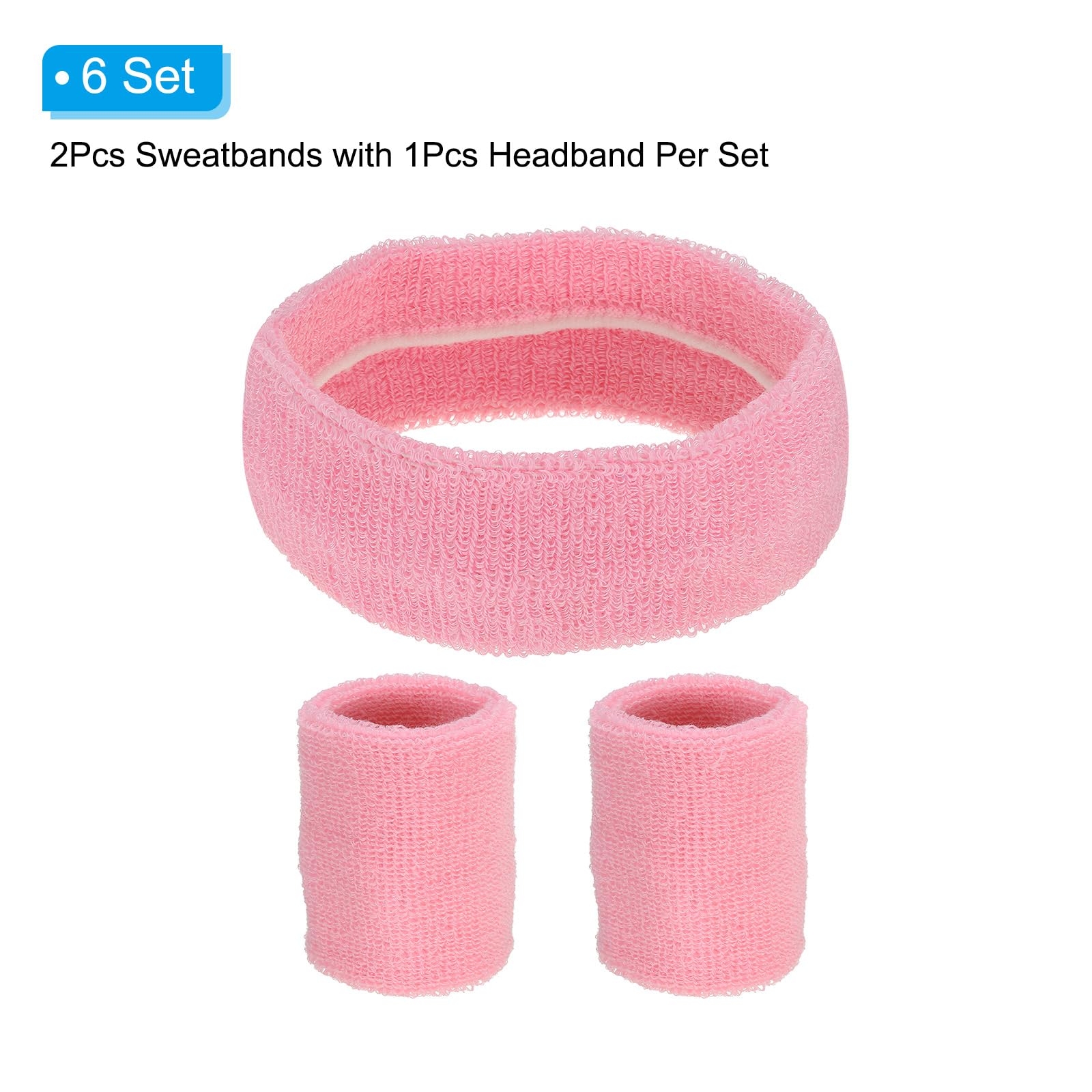 PATIKIL Sweatbands Headband Wristband, 6 Set/18Pcs Sweatband Terry Cloth for Sports Basketball Tennis Athletic Gym Working Out, Pink - Image 3