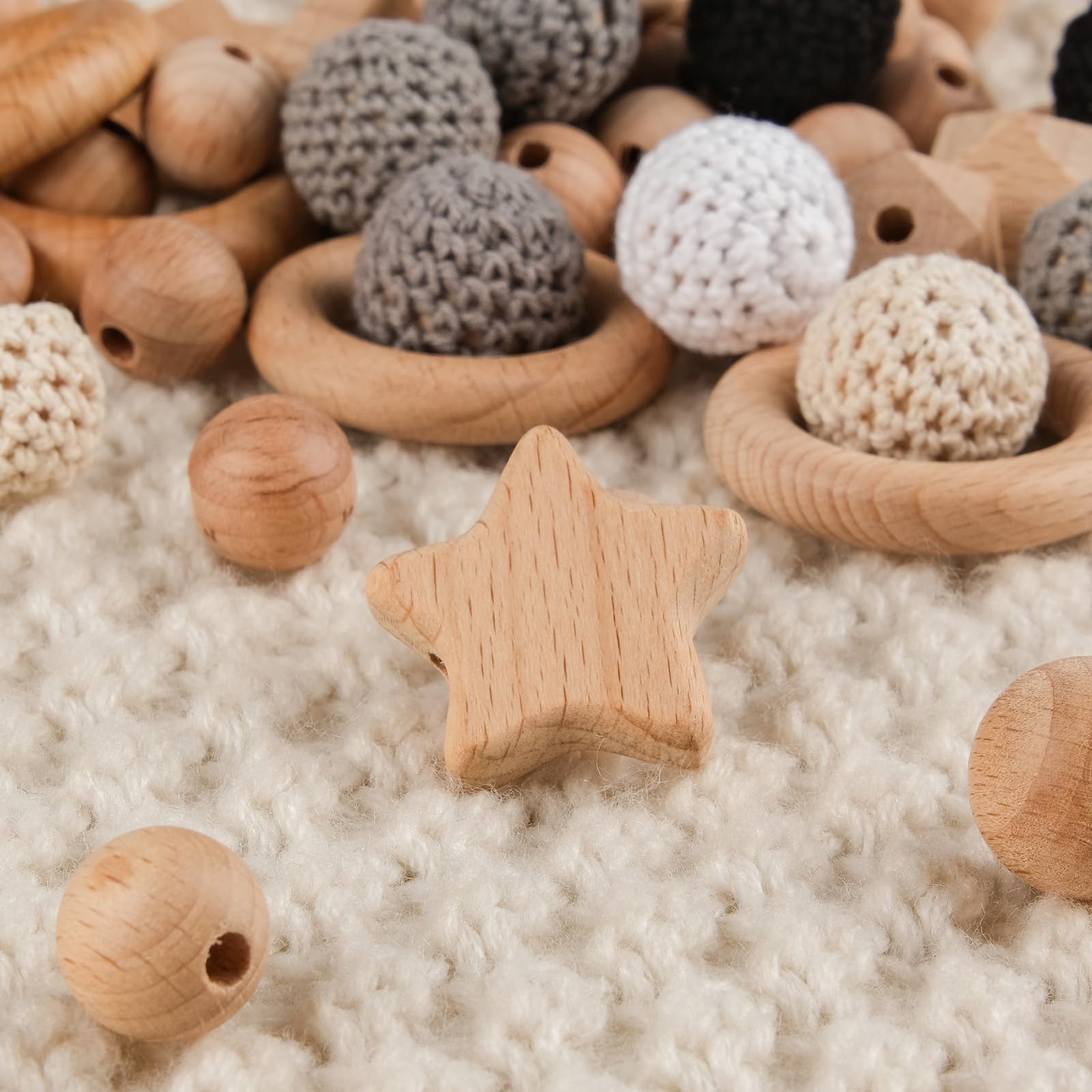 ARTREE 1 Conjunto de cuentas y anillos de madera, cuentas de para macramé kit de manualidades DIY.