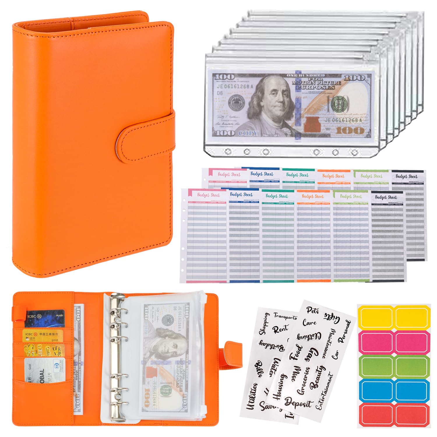 NICOOTH Budget Binder A6 Money Saving Binder with Zipper Cash Envelopes