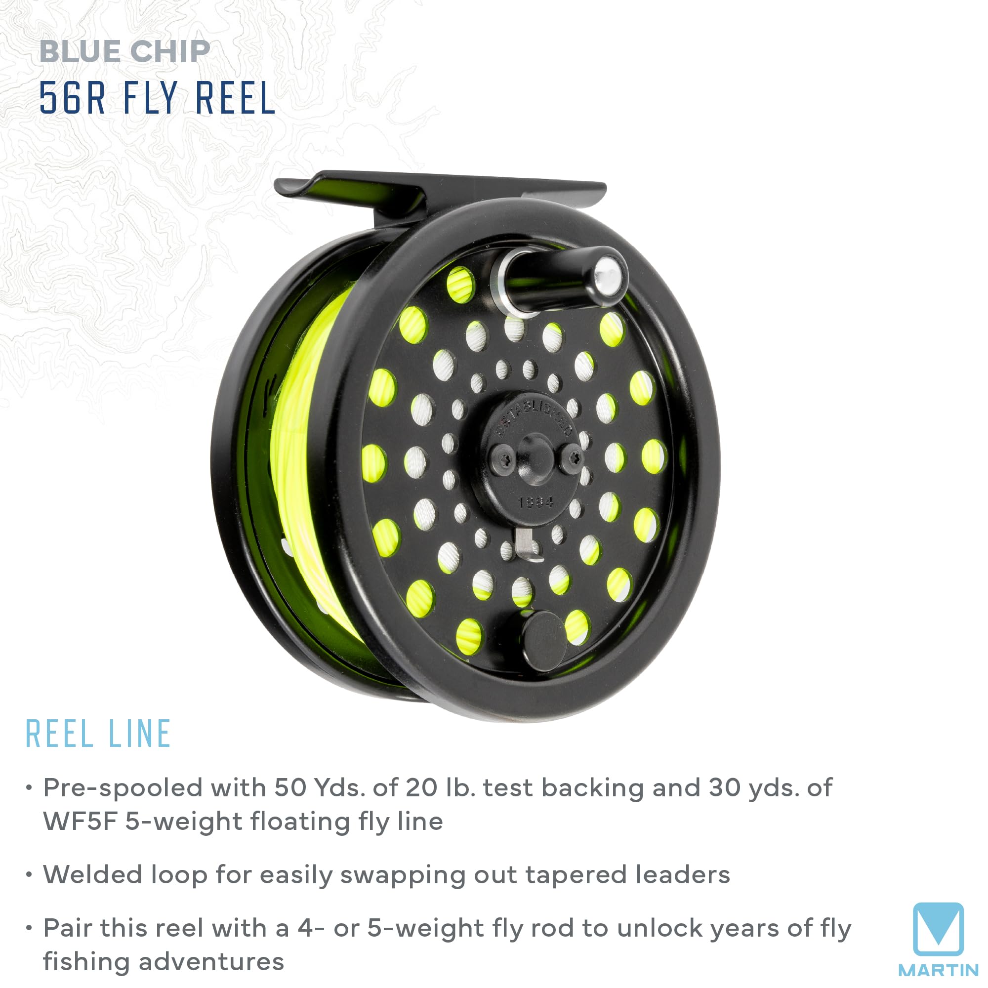 Martin Blue Chip 56R Fly Reel, 3 to 5-Weight, CNC Machined Aluminum Frame, Dual Click and Pawl System, 20 Pound-Test Backing, Black : Sports & Outdoors