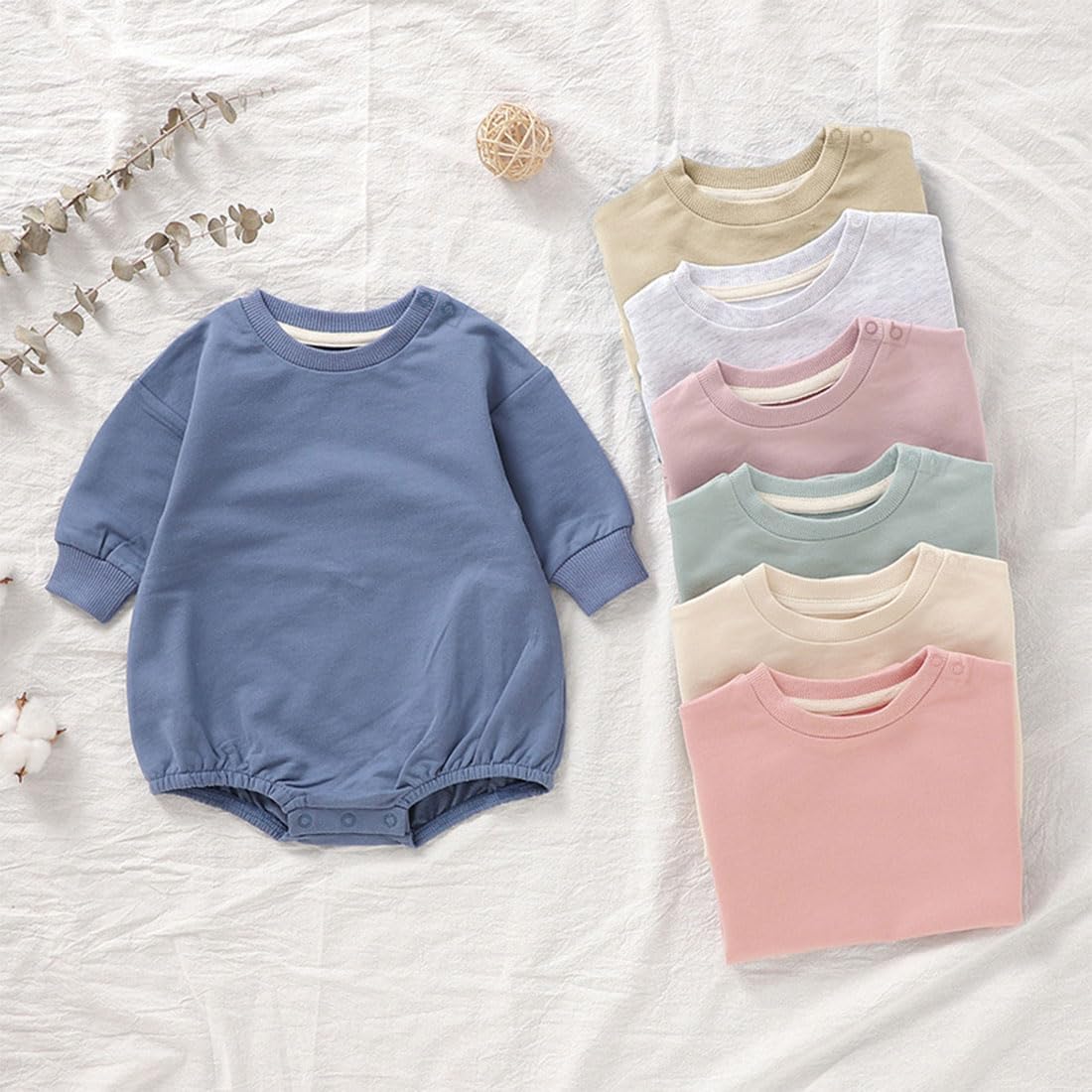 Baby Boy Bubble Romper Organic Cotton Solid Long Sleeve Oversized Sweatshirt Romper Newborn Fall Winter Clothes - Image 7
