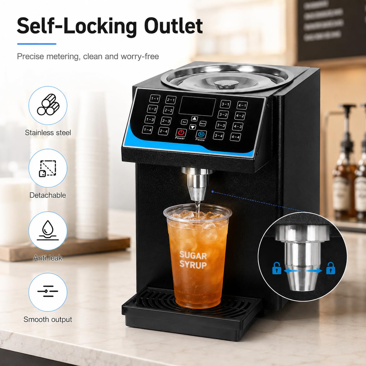 Automatyczny dozownik fruktozy 7,5 l, maszyna do dozowania syropu 450 W ze stali nierdzewnej, dozownik cukru z 16 pamięciami do herbaty bąbelkowej, kawy, baru i herbaciarni