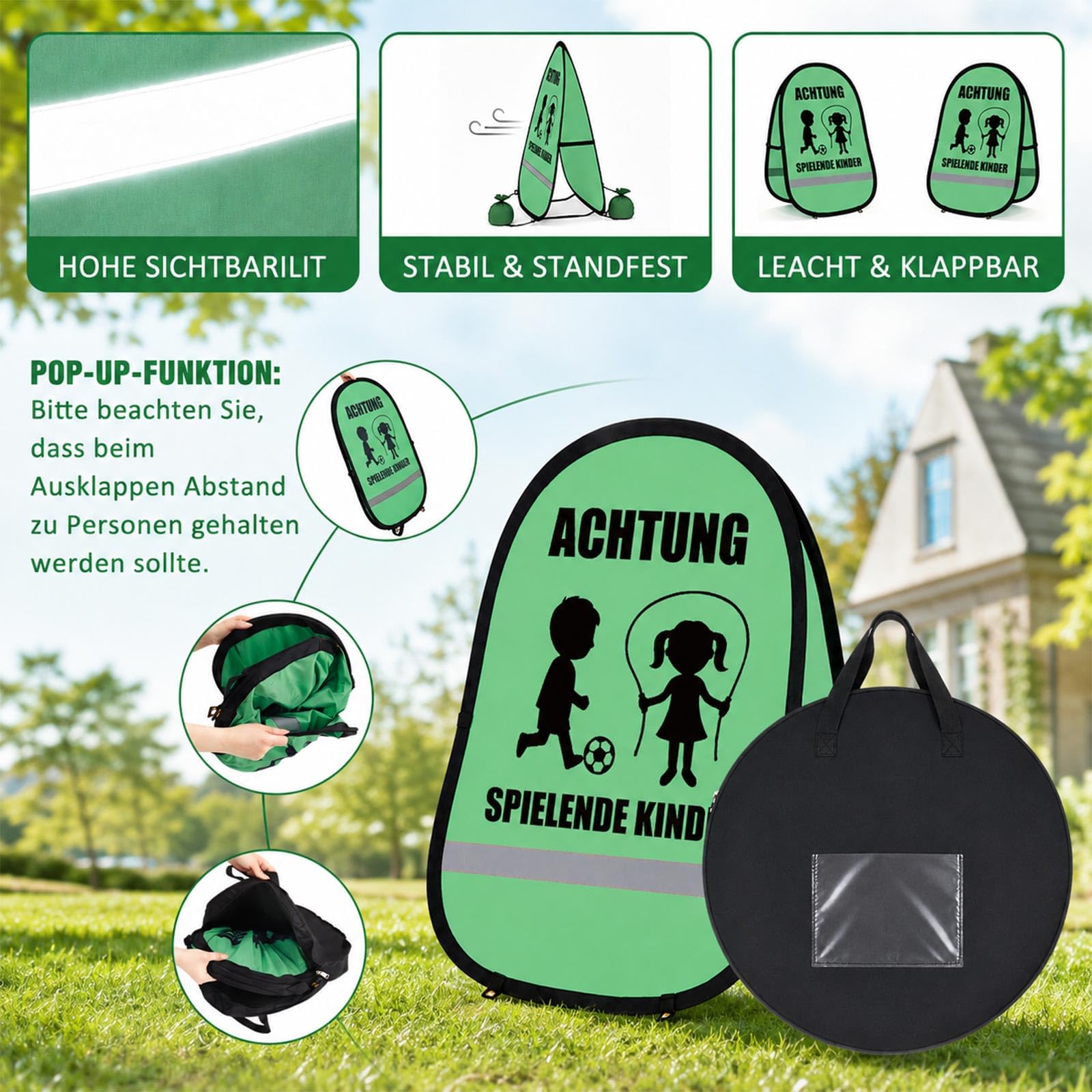 Namalu 2 Señales de Advertencia Plegables de 70x100 cm con Reflector para Calles con Zonas de Juego, Rutas Escolares y Áreas Residenciales