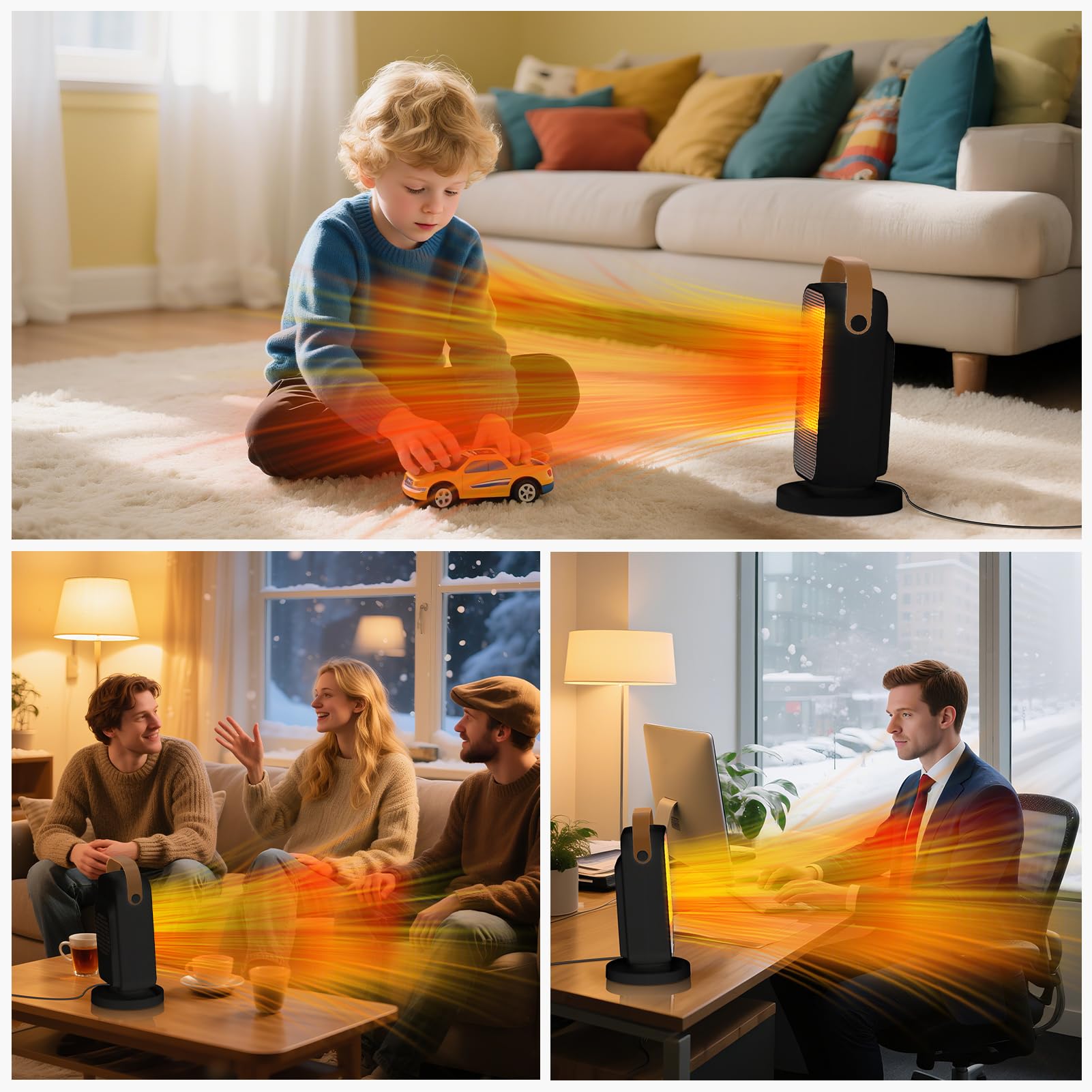 YAZEKY Calefactor Electrico Bajo Consumo, 1200W PTC Radiadores Silencioso, Calefactor de Ventilador 3 Modos, Protección de La Seguridad, Radiador Portatil para Baño Oficina y Dormitorio 20 m²