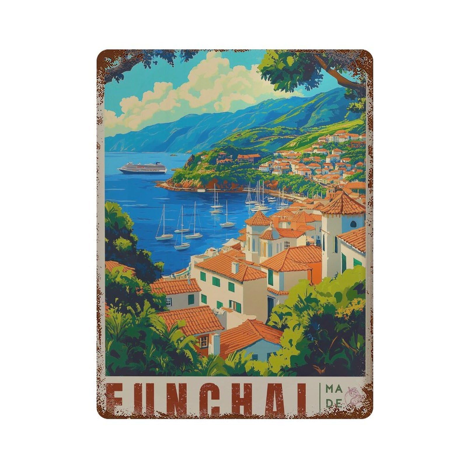 xiaoxiaoshen Funchal Portugal Travel Madeira (2) Wall Decor Art Metal Tin Poster Modern Home Decor Art Home Bar Shop Decorations Vintage Sign 40x30cm