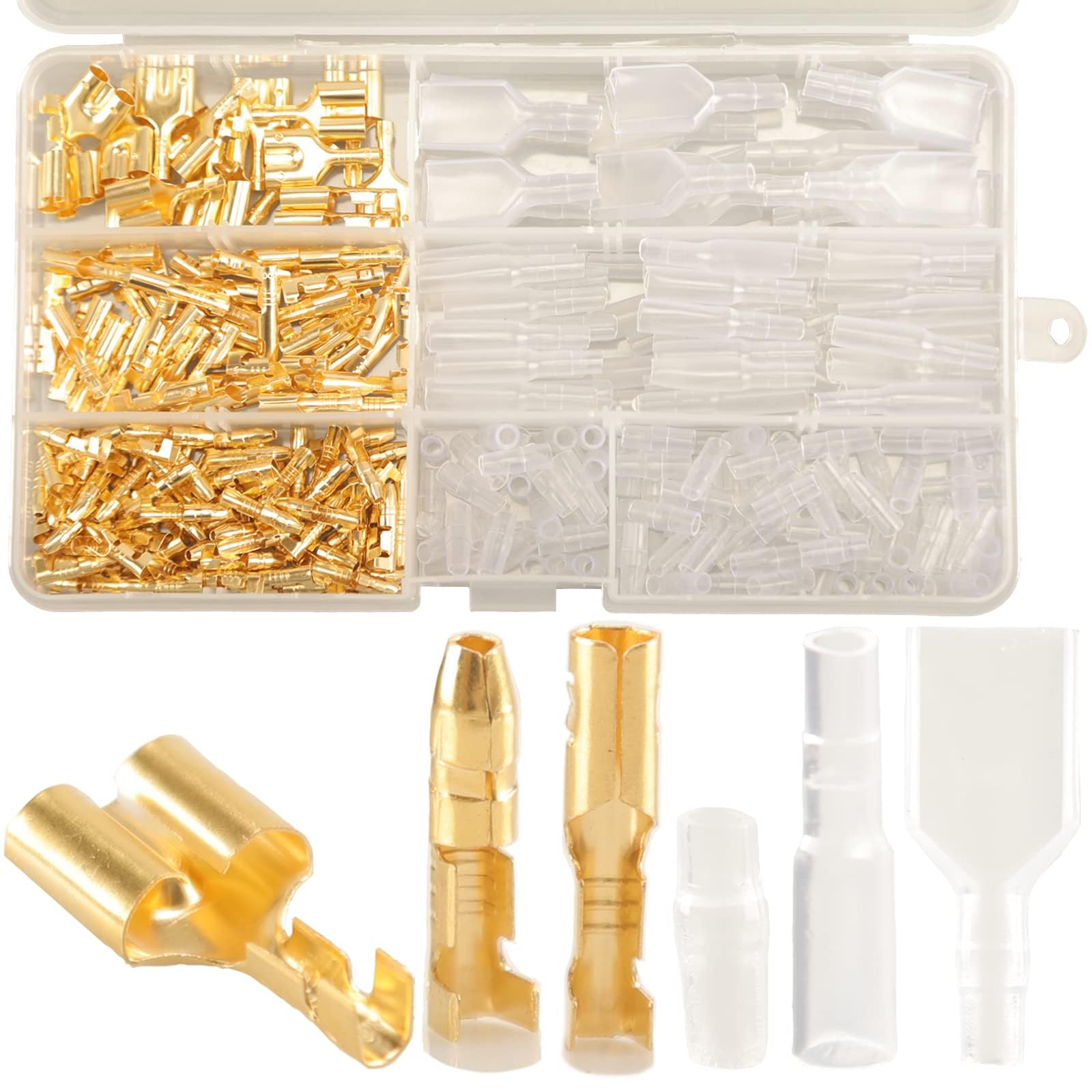 NALACAL 320pcs Double Bullet Wire Connectors, 3.9mm 3.5mm Male and Female Bullet Terminal Connectors with Insulation Sleeve, Crimp Terminal Automotive Electrical Connectors Motorcycle Connector Kit