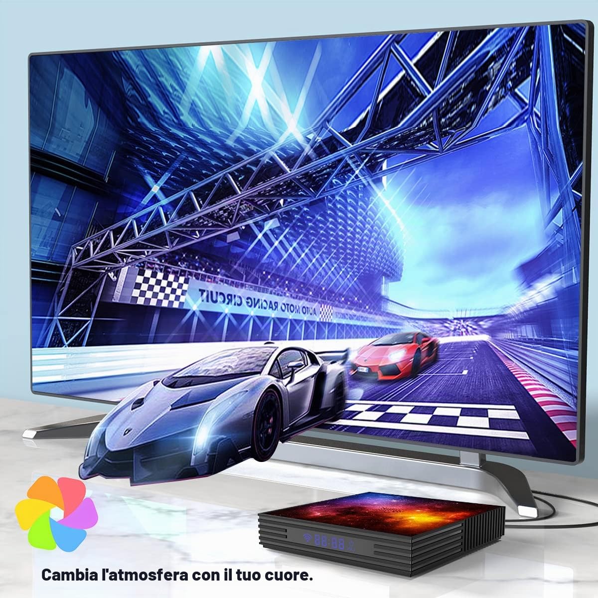 4K UHD TV Box Android 4GB RAM 64GB ROM, custodia TV supporto Wi-Fi 2.4G/5G, Bluetooth, HDMI, USB, mini tastiera senza fili inclusa