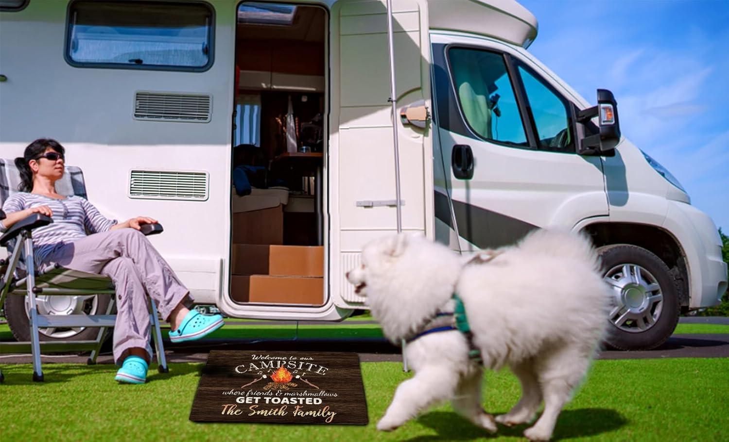 Personalized Camper Doormat 35 X 25 Welcome to Our Campesite Custom Camping RV Door Mat Customized Last Name Non Slip Doormat Campsite Rugs Outside Decor