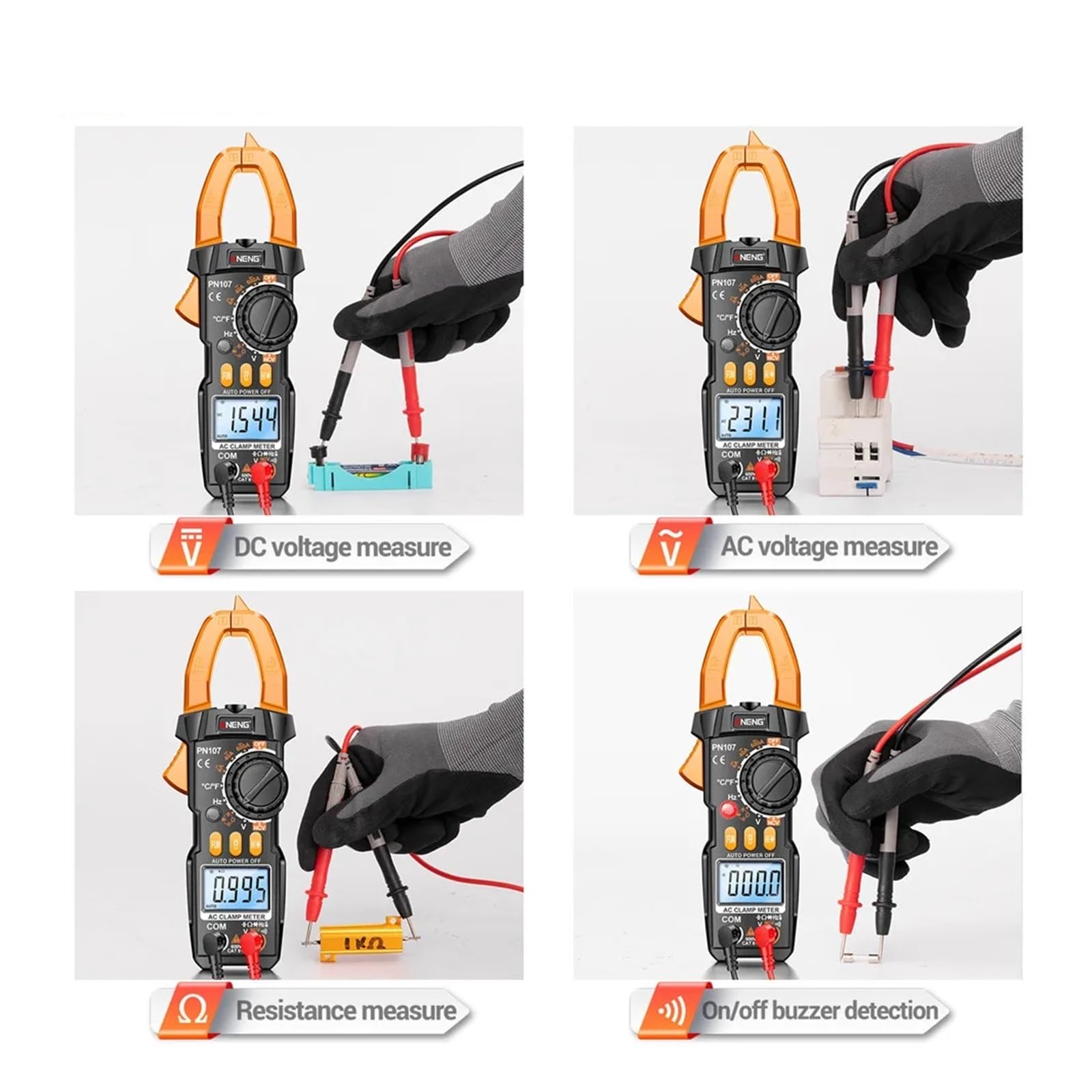 PN107 Digital Clamp Meter 600A AC Current Tester Voltmeter Ammeter NCV Diode with Temperature Frequency Professional Tool(Black Pro)