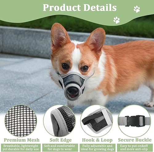 Miniatura 2 de Bozal para perro, bozales de malla transpirable con gancho y bucle ajustables para perros pequeños, medianos y grandes, caniche Border Collie