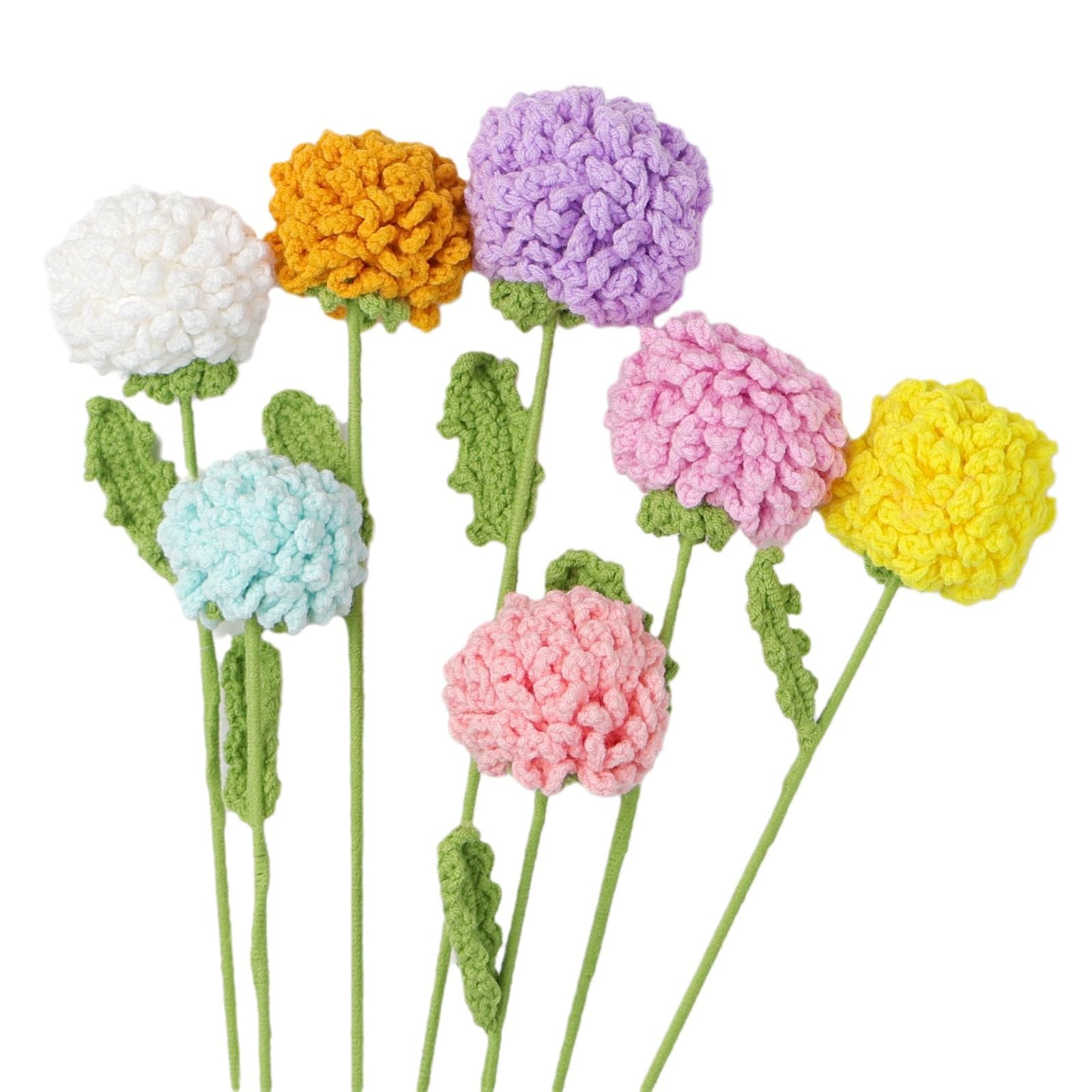 MAIKAILE 7Pcs Handmade Crochet Pom Pom Flower Stems for Home Wedding Decor