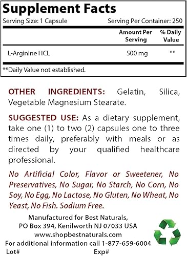 Best Naturals L-Arginina 500mg y L-citrulina 1500mg