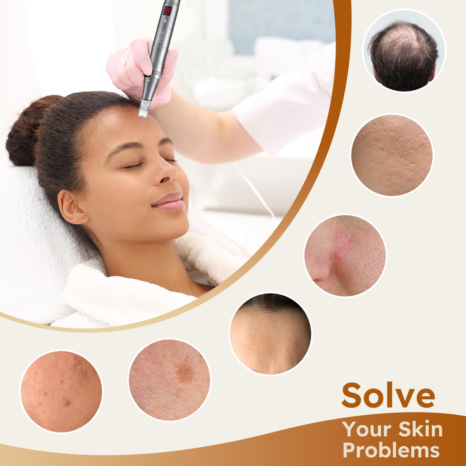 9 Vitesses Stylo Beauté Microneedling, PELCAS Appareil de Soin du Visage et du Corps avec Écran LCD et 12 Embouts, Réglage Personnalisé