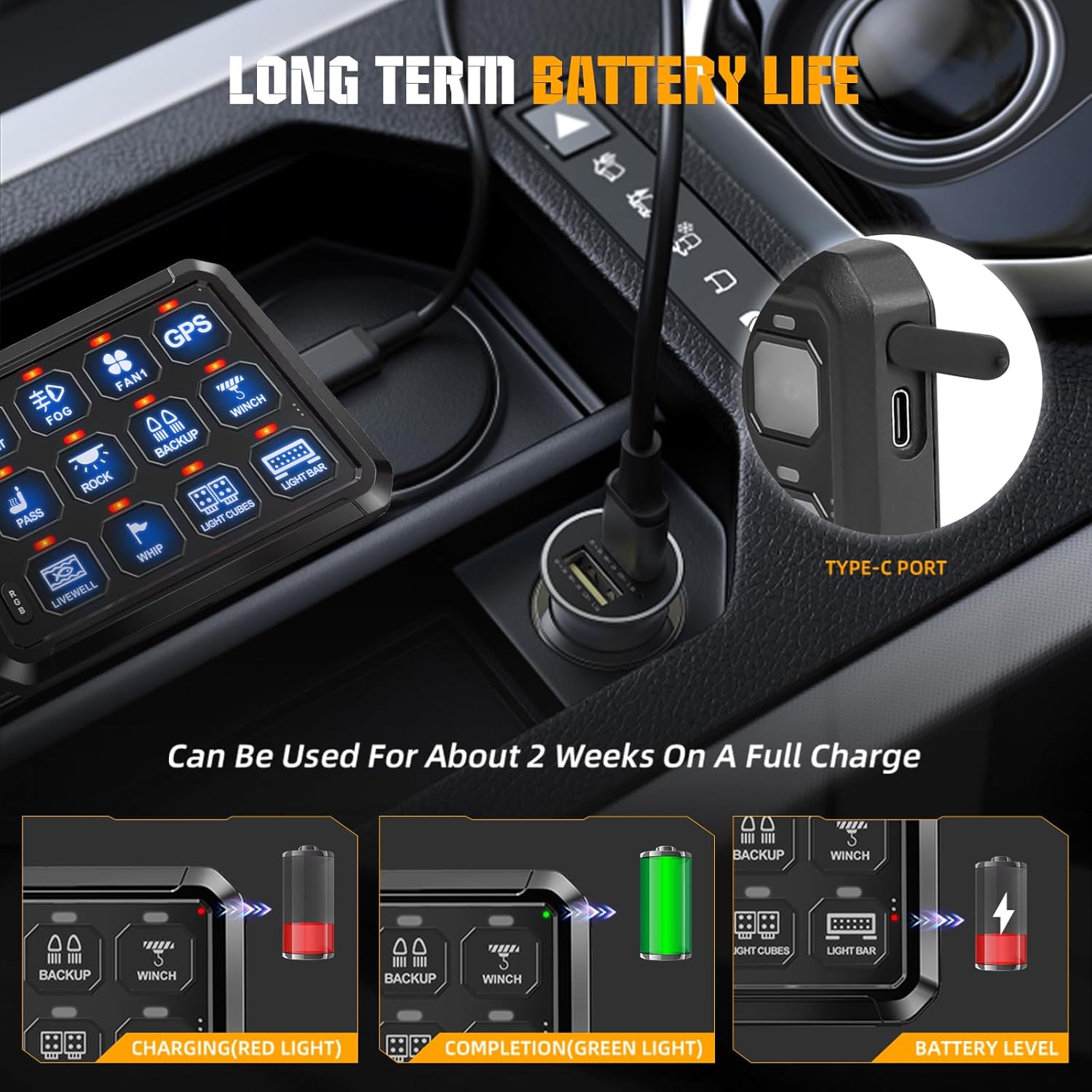 RGB 12 Gang Switch Panel 3 Silicon Button, High Power 5-Level Brightness Dimmable Multifunction Switches Momentary Strobe Circuit Control Relay System for Car SUV Truck Waterproof