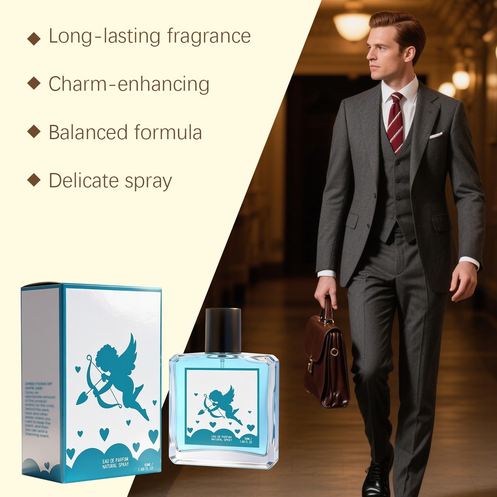 Colonia Uomo - Versione 3.0 - Fragranza ambrata legnosa - Profumo romantico e fresco maschile - per una fiducia e un fascino aumentato - 50 ml