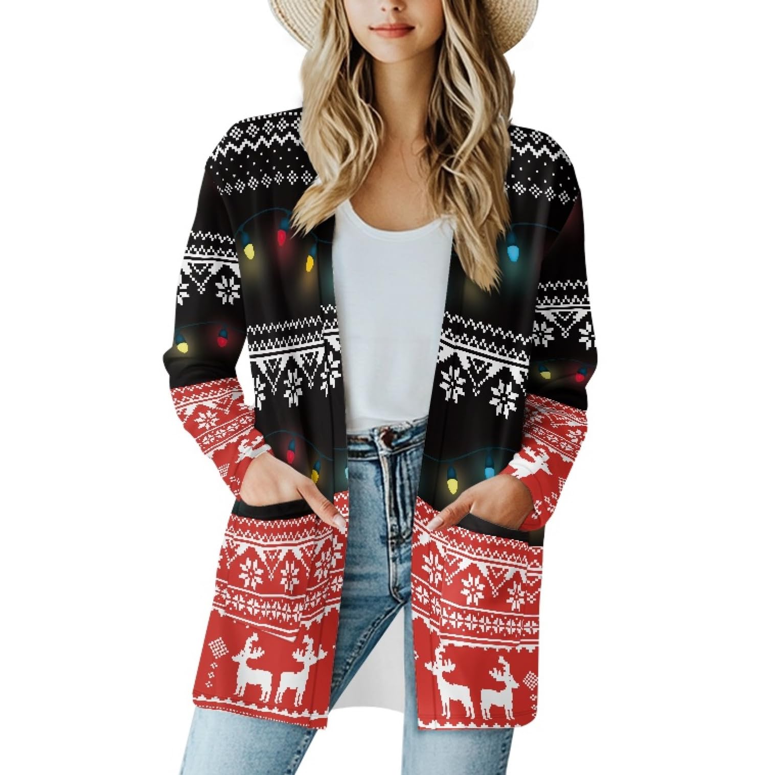 Fall Maple Leaf Cardigan Sweaters for Women Long Sleeve Cardigan Soft Drape Open Front Dusters V-Neck Jackets Dressy