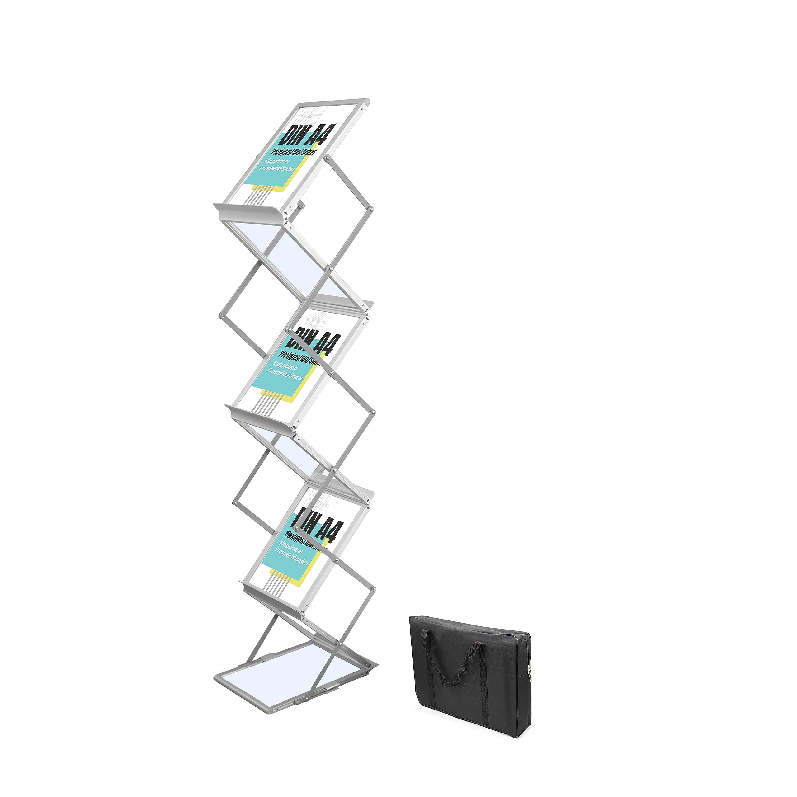 INMO Prospektständer faltbar I ALU/ACRYL Bodenprospektständer A4 Kataloghalter Falt-Prospektständer Pop-up Ständer Messe, Büro, (mit Tasche)