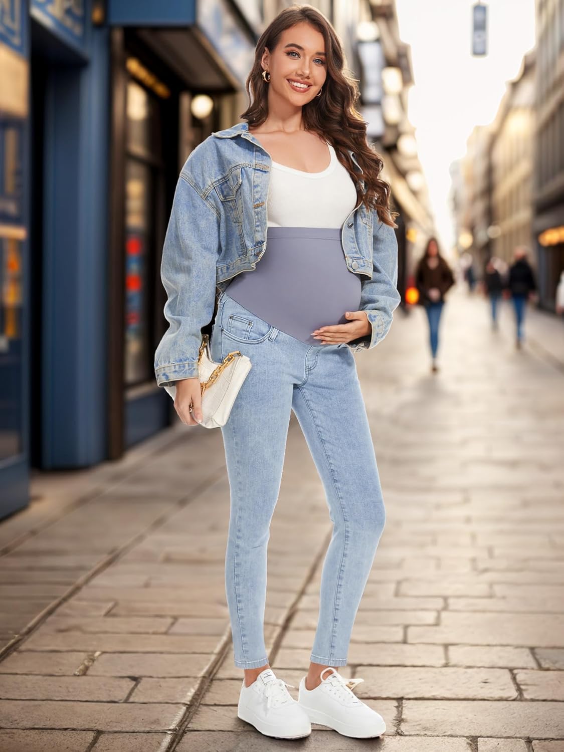 PACBREEZE Women’s Maternity Jeans Over Belly Skinny Stretchy Denim Pants Comfy Slim Pregnancy Pants