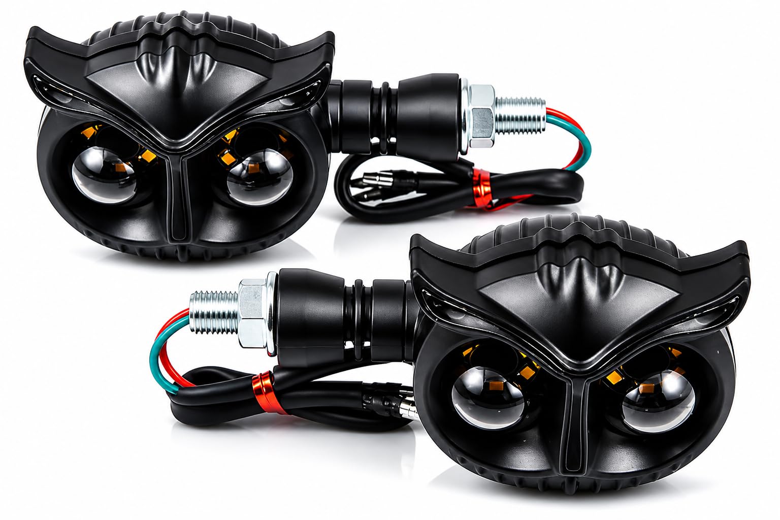 Owl Shape Motorcycle Turn Signal Blinker Indicator Lights, White and Amber, Universal Compatible, 2 Pieces-image-42