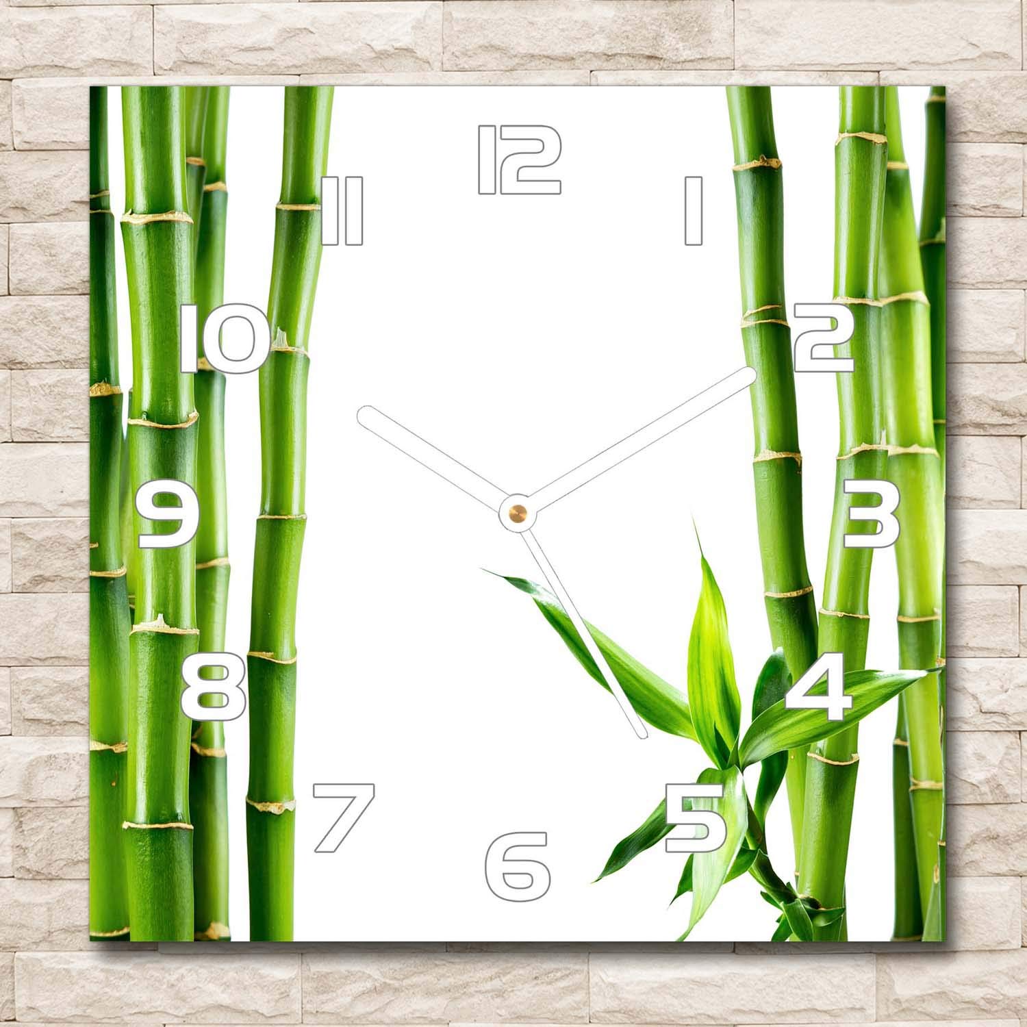 Tulup Glasuhr - 30x30cm - weißen Zeigern - Wanduhr Wandkunst Bild Gehärtetem Glas Uhr Echtglas Küche Wohnzimmer - Bambus