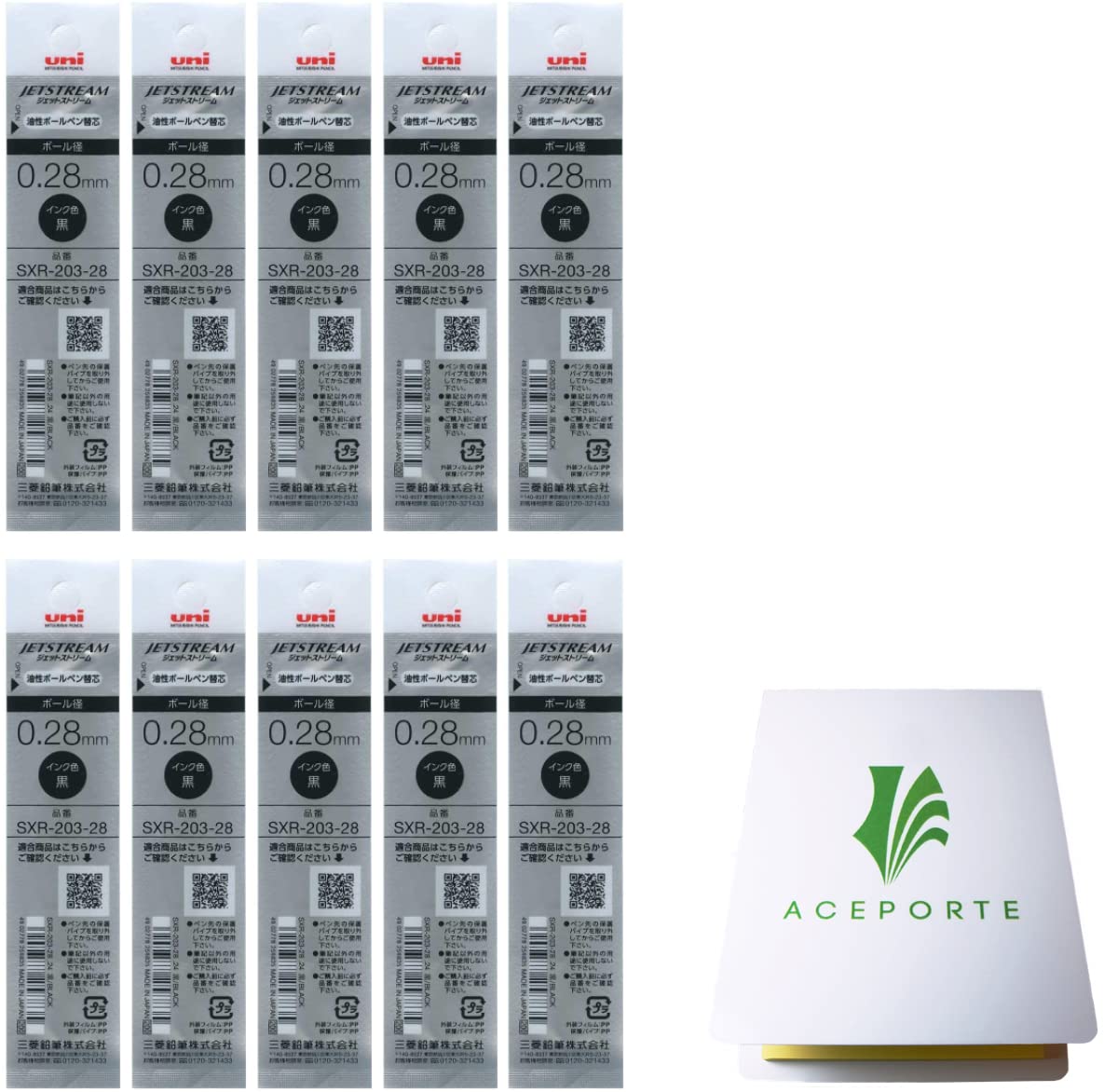 ACEPORTE Uni Jetstream Edge 0.28mm Black Ink 10 Refills (SXR20328.24), Sticky Notes Value Set